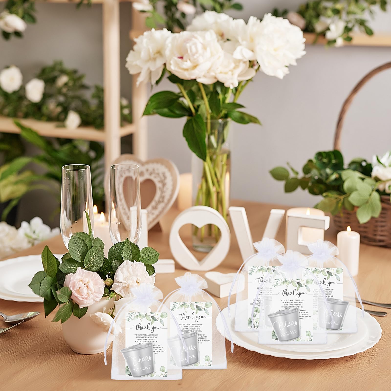 Uiifan 100-Piece Wedding Favor Set - Stainless Steel Shot Glasses With Thank You Cards & Bags
