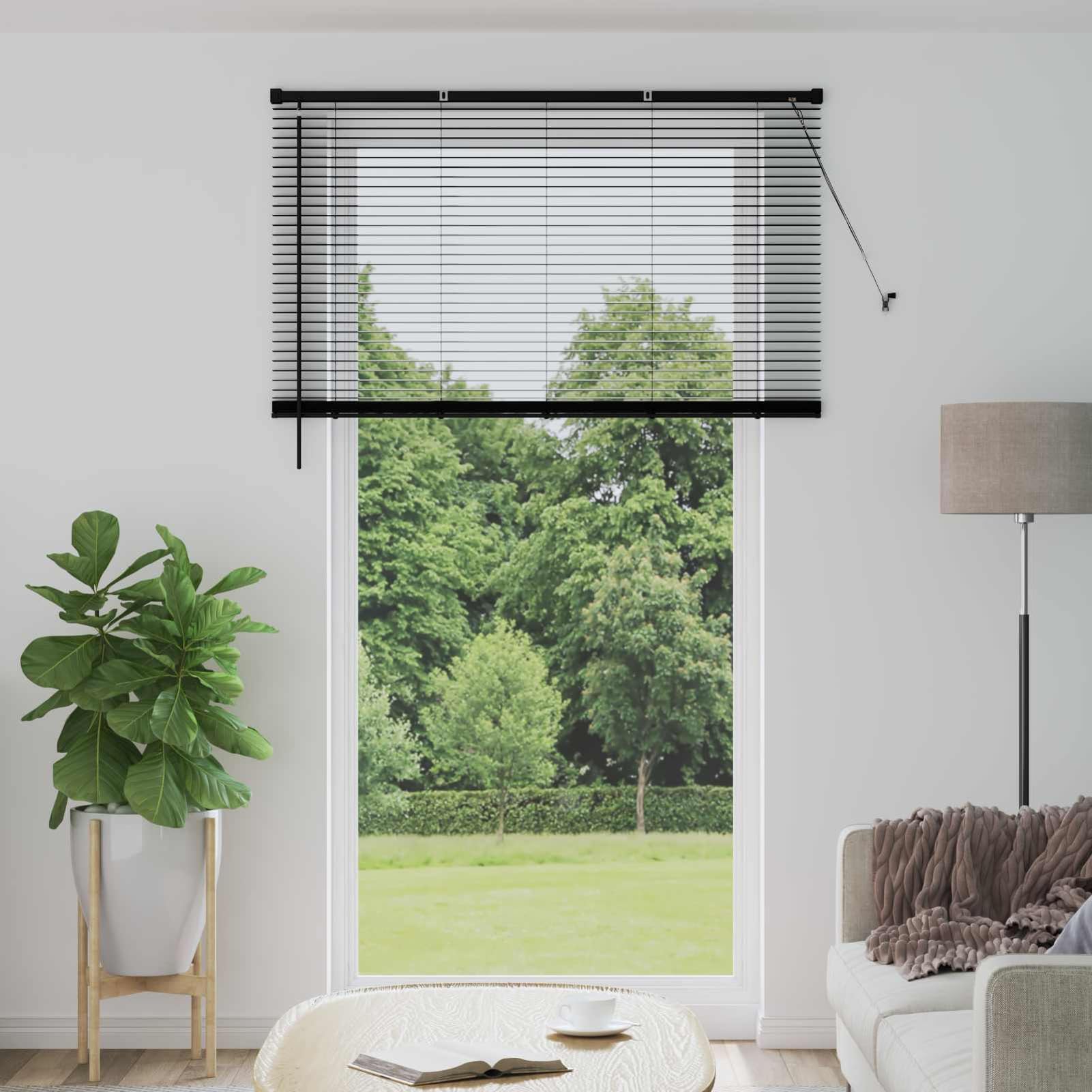 Gecheer Tenda Veneziana PVC, Tapparella Regolabile con Controllo Luce, Design Moderno, 213 x 150 cm, Nero Opaco per Ufficio, Studio, Soggiorno