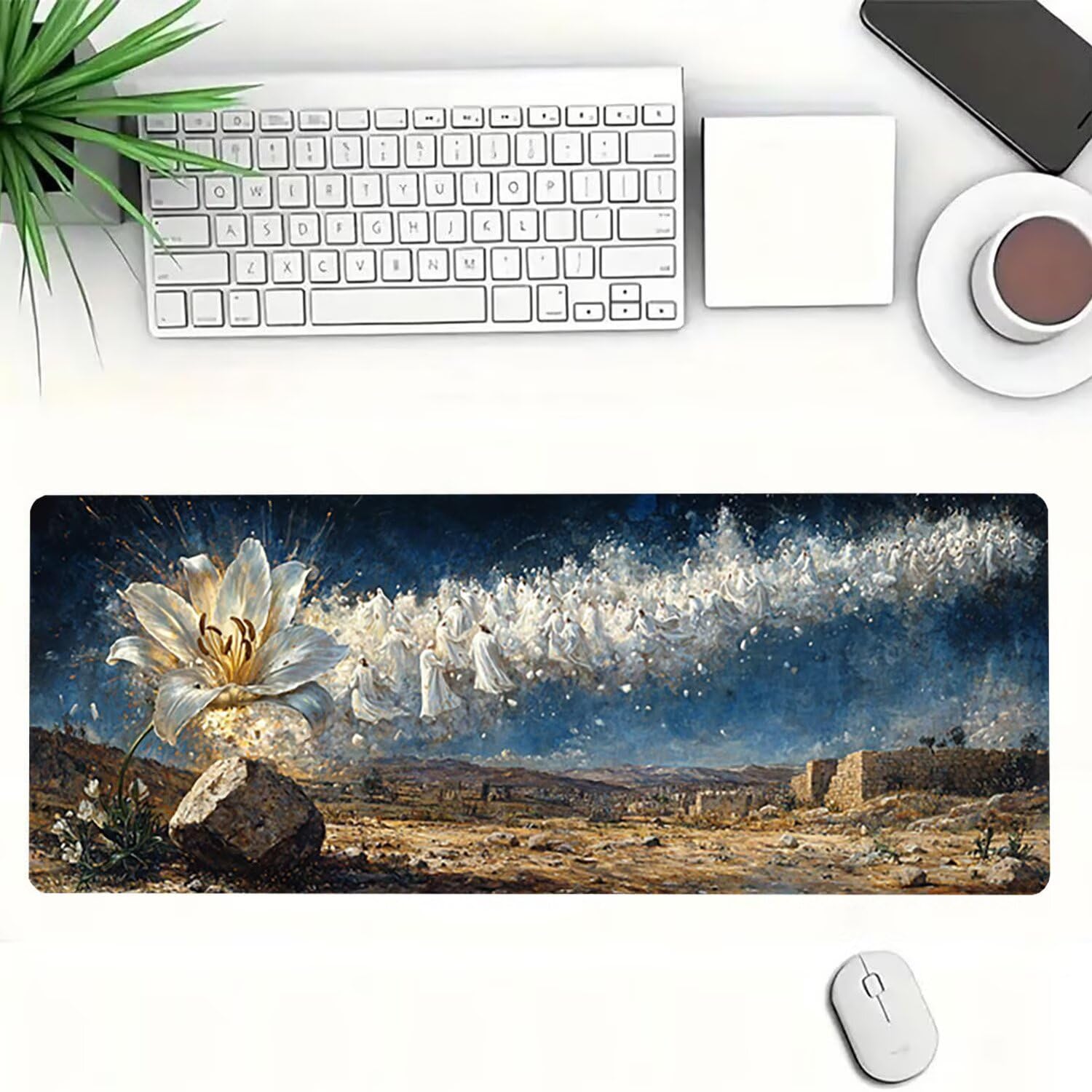 Podkładka pod mysz do gier XXL kwiat anioła, podkładka pod mysz XXL - 1400 x 600 x 3 mm, podkładka pod mysz matowa, bardzo duża tkanina na biurko dla graczy, antypoślizgowa podstawa, dla graczy