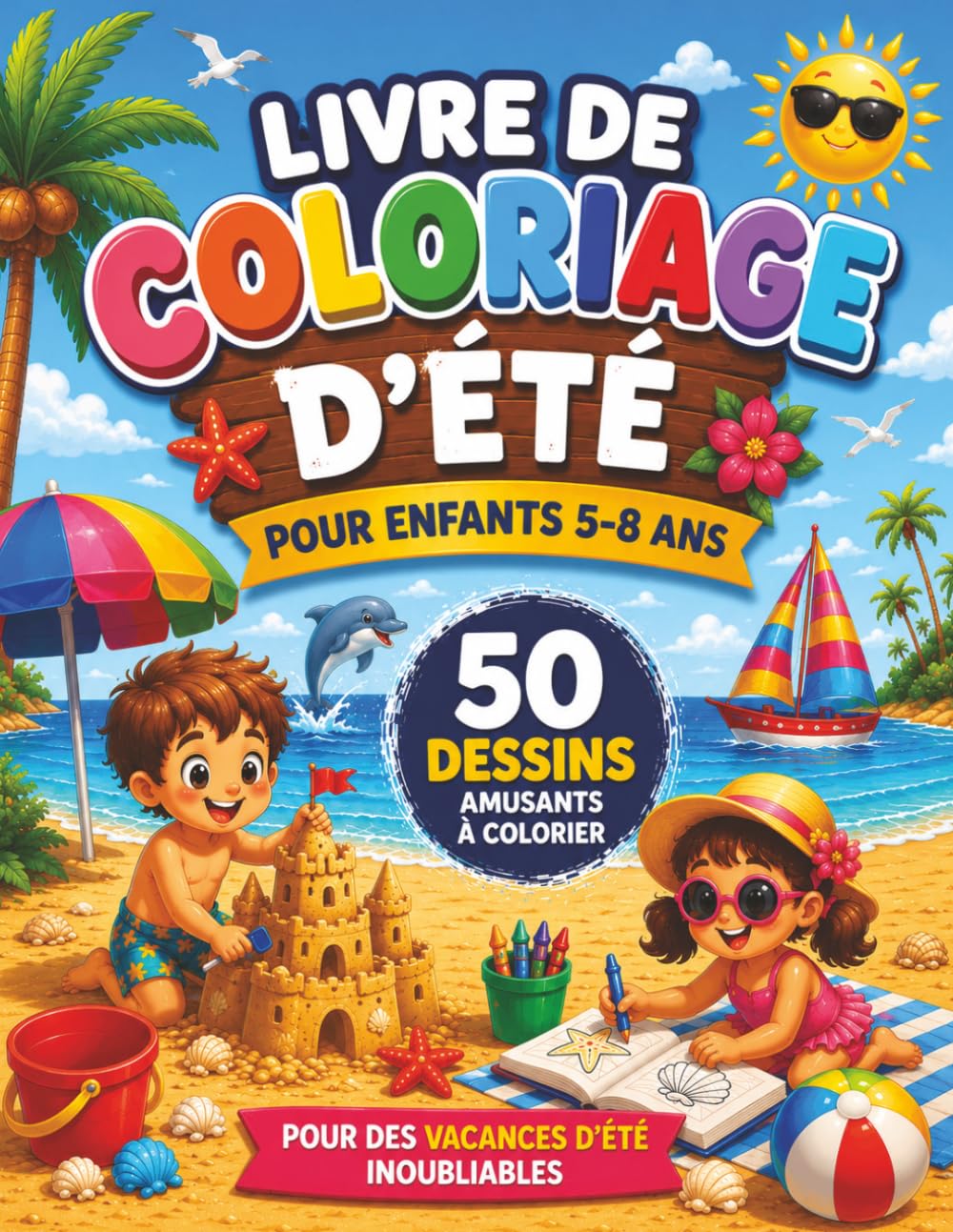 Livre de coloriage d'été pour enfants 5-8 ans: 50 dessins amusants à colorier pour des vacances d'été inoubliables