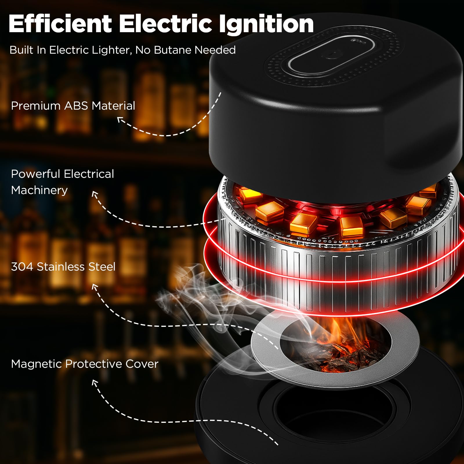 Kit Fumoir à Whisky électrique, Style Vintage, USB-C