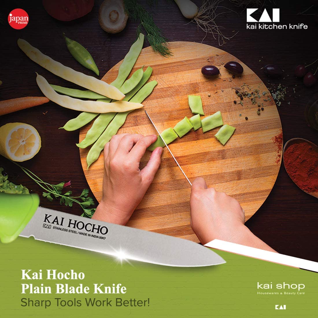 KAI Stainless Steel Japanese Technology Super Sharp Green Kitchen Knife Pack of 2 (Green)