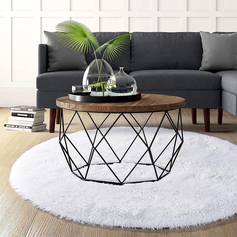 Plush Round Rug White Children Carpets for Living Room Home Decor Soft Kid Bedroom FloorPlay Mat Room Fluffy Cute Rug,White,Diameter 120cm