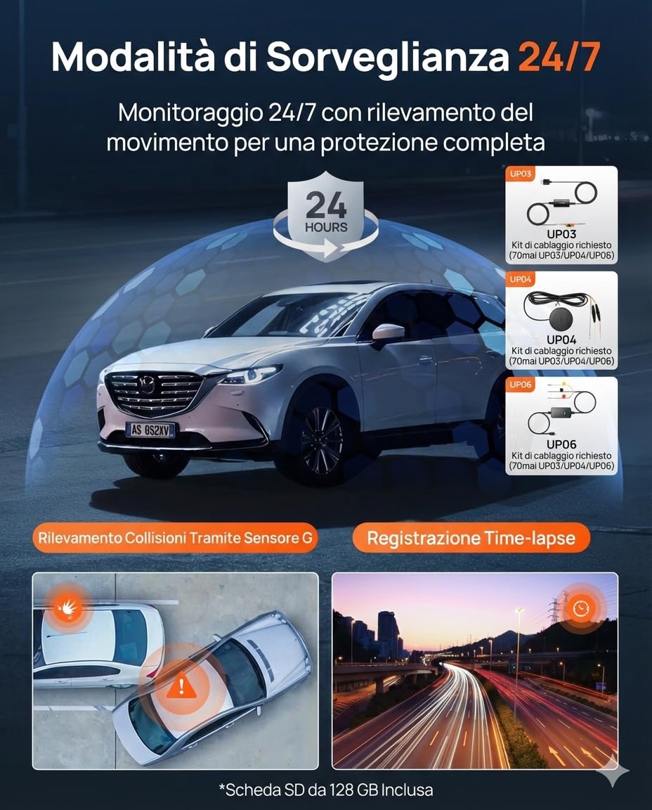 70mai Dash Cam A810S, 4K+1080P Telecamera Auto Fronte e Retro con SD 128GB, Starvis 2 HDR, GPS Integrato, Sorveglianza Parcheggio 24h AI, Visione Notturna, ADAS, WiFi & App, Supporta 512GB