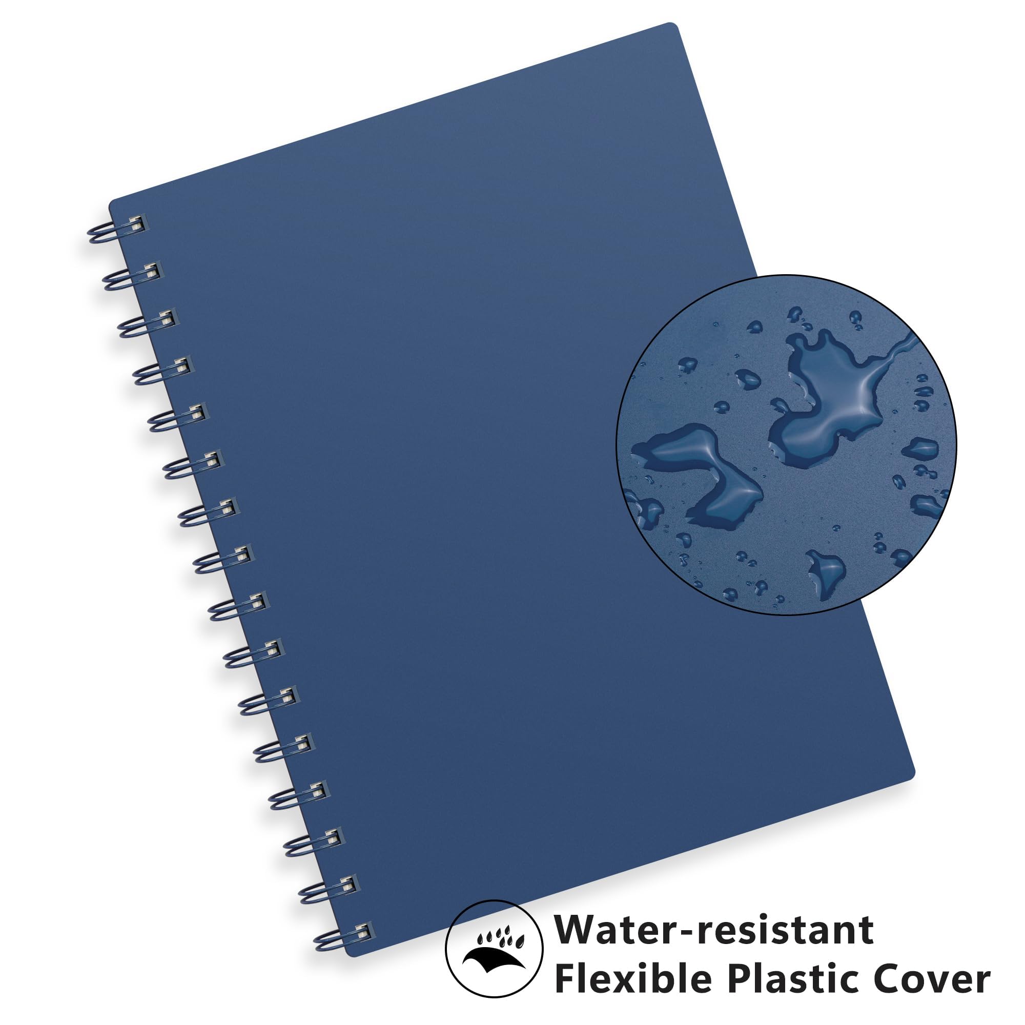 RETTACY Gepunktetes Tagebuch, 300 Seiten, A5, mittlere Größe (14 x 21 cm) | 100 g/m² dickes Papier, flexibler Kunststoffeinband, Spiralbindung, für Journaling, Planung, Tracking (Marineblau)