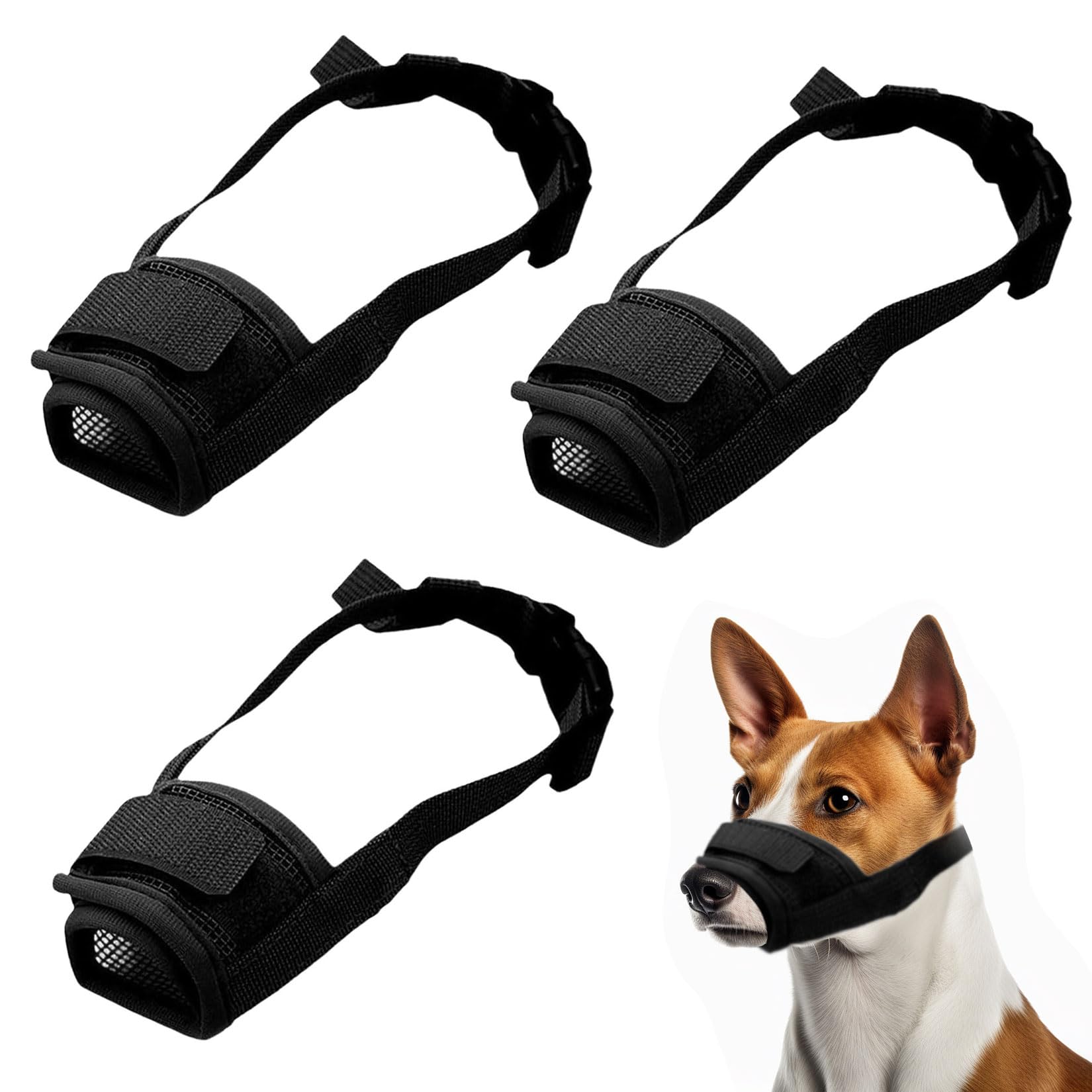 3 PzMuseruola Cane Piccola Taglia, Museruola Anti Forasacco Cane, Museruola per Cani, Museruole Regolabile Cinturino e Traspirante per Addestramento di Cani di Taglia Piccola (Nere)