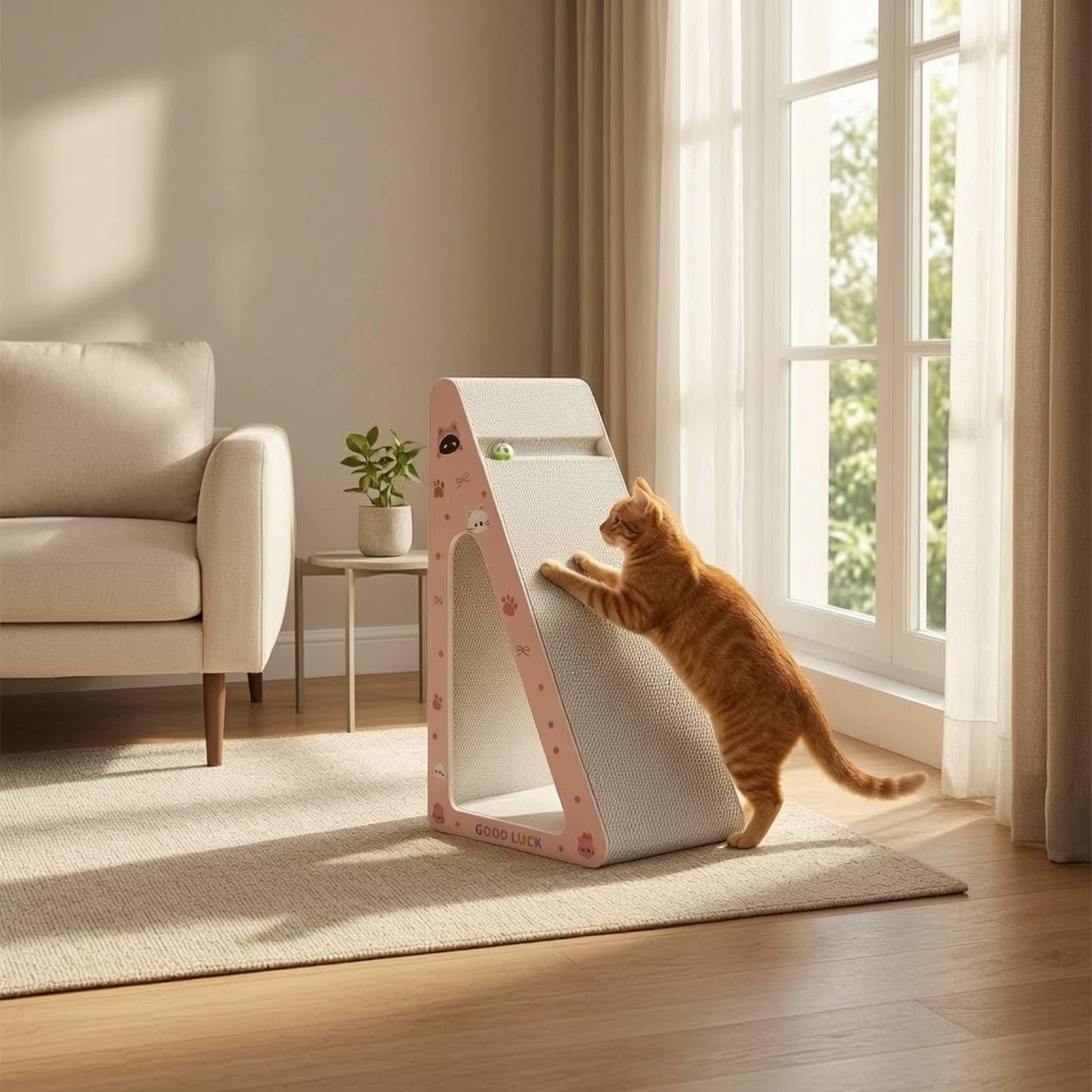 Griffoir pour Chat Griffoir Grattoir Poteau Jouet avec Carton Ondulé Forme Triangle avec Ouverture pour Grimper Se Reposer et Entretenir Adapté aux Chatons et Protection des Meubles Maison