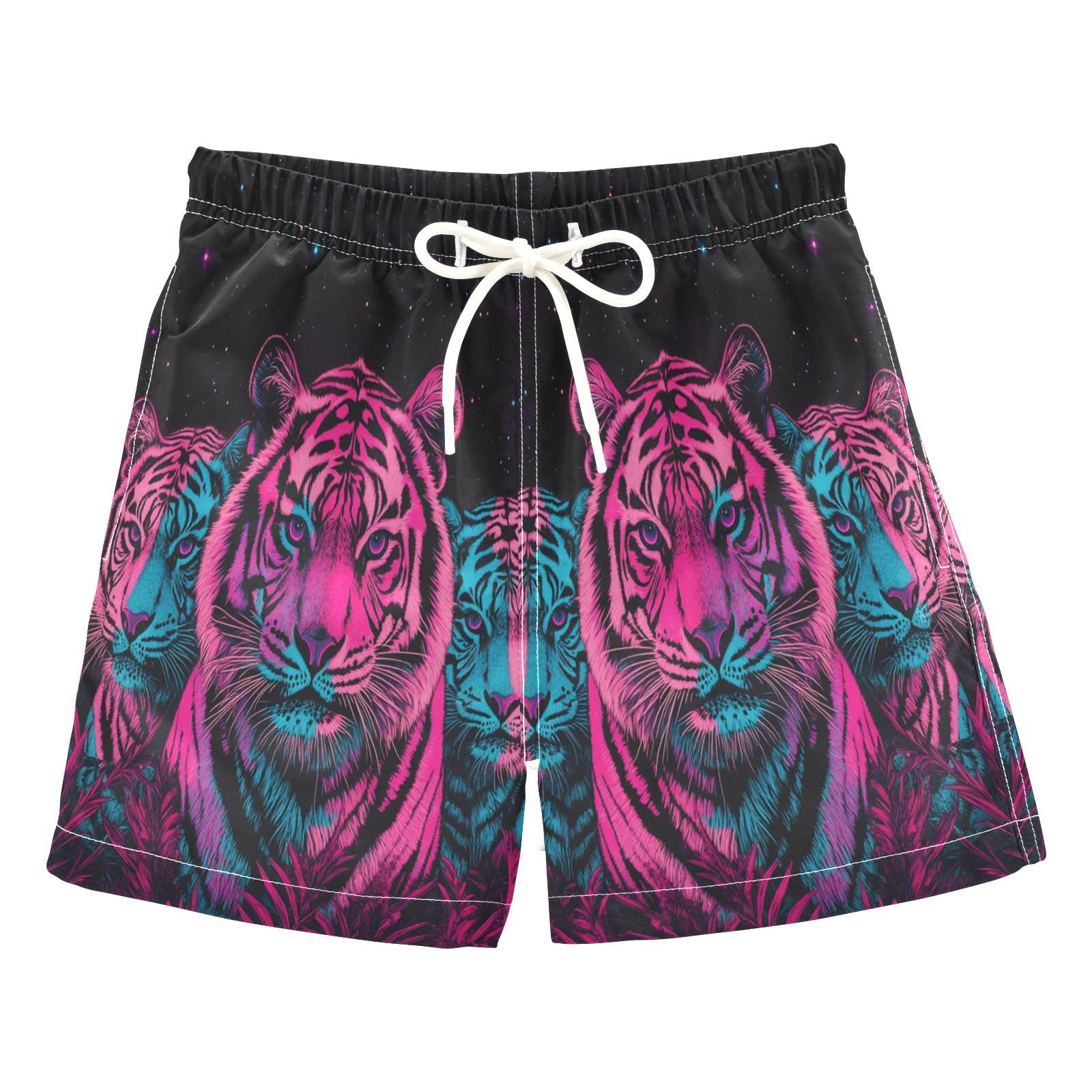 Jucciaco Boys Beach Board Shorts Tiger Cat Animal Star Quick Dry Swim Trunk Swimwear for Kids