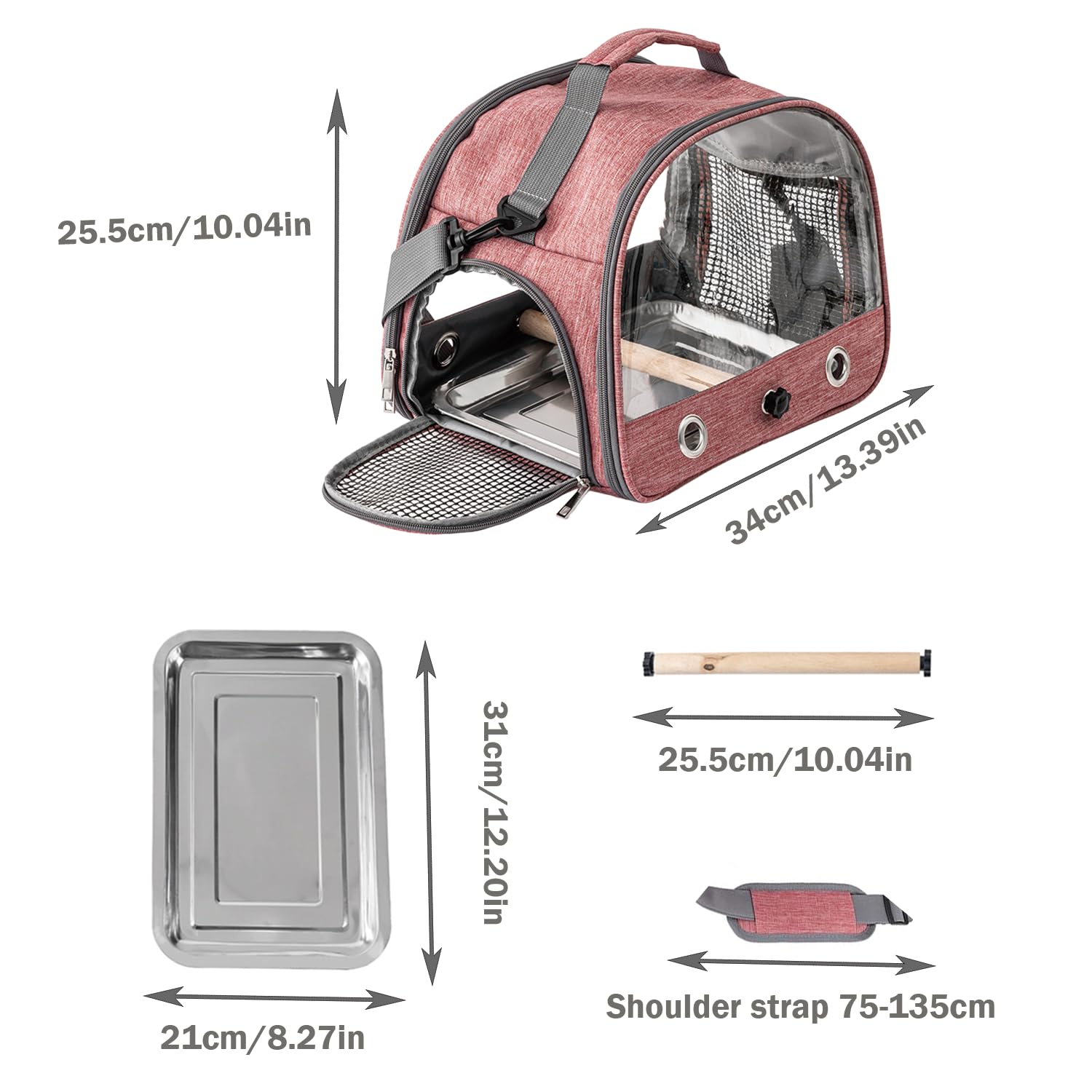 Jaula De Viaje para Pájaros con Percha Y Bandeja, Bolsa De Transporte para Pájaros, Transportador Portátil para, Bolsa De Viaje para Loros, para Periquitos y Loros Pequeños, Rosa