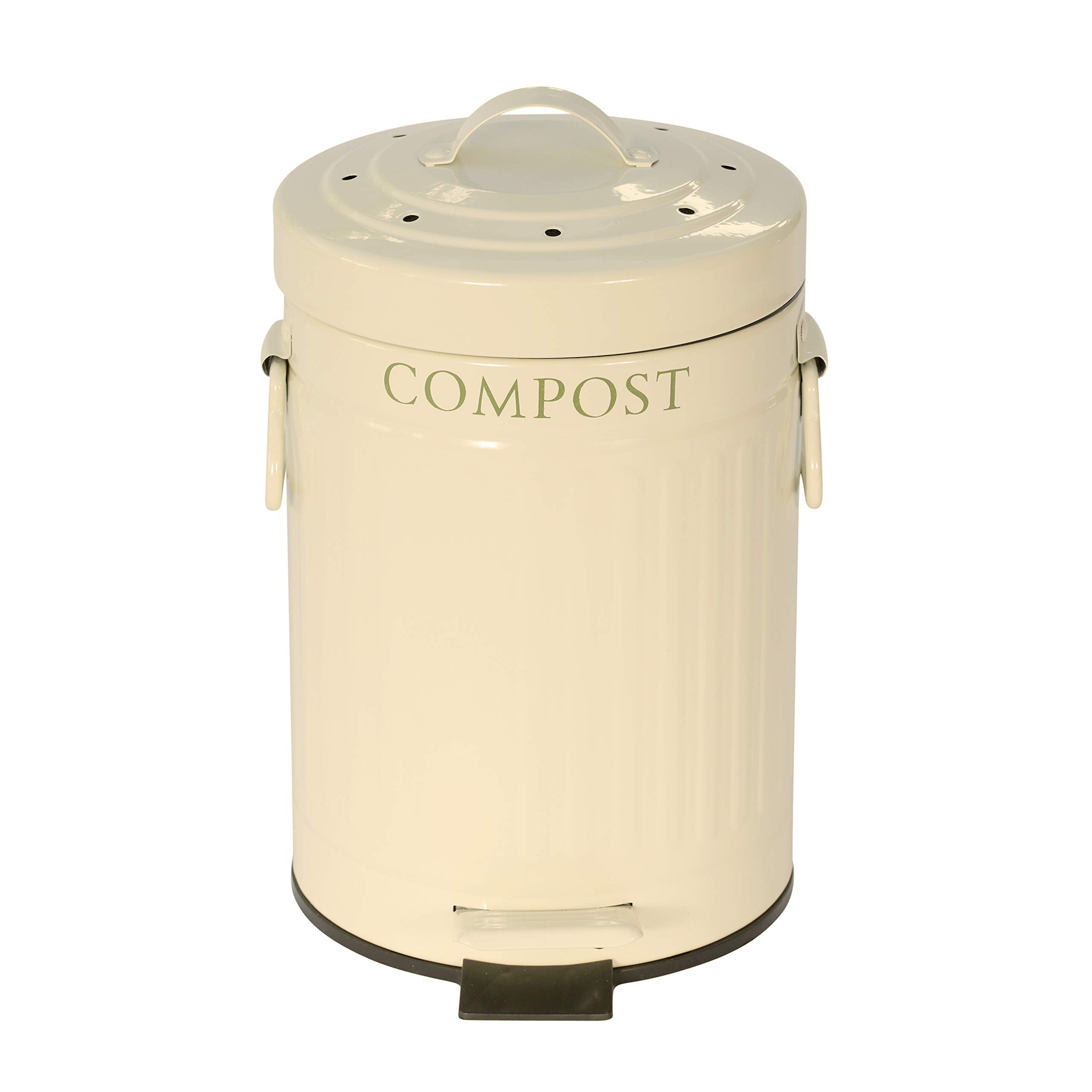KitchenCraft Mini Pattumiera a Pedale per Rifiuti Organici da Cucina, in Metallo, Capacità 3 Litri, Colore Crema