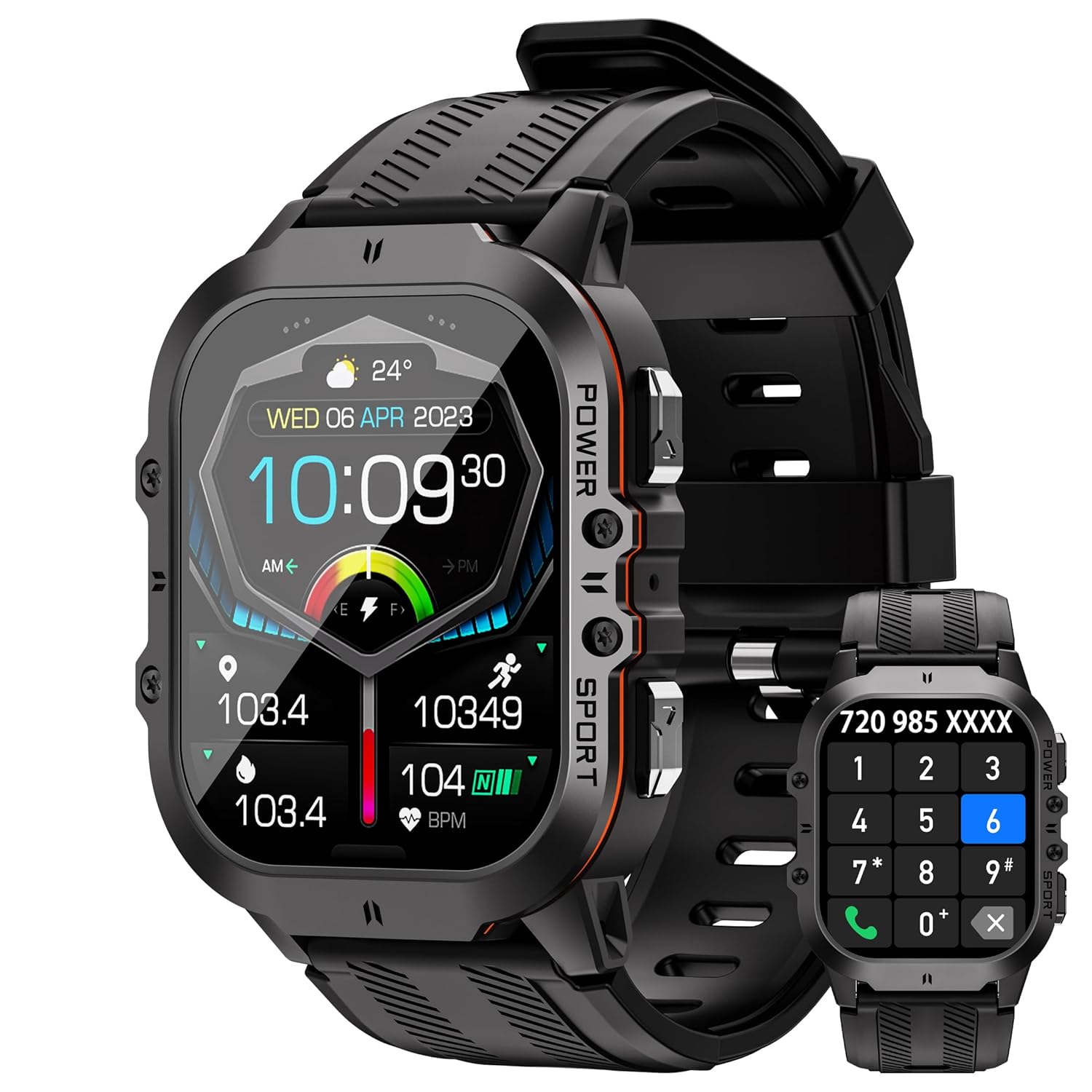 Smart Watches for Men 1 96 HD AMOLED Rugged Military Answer Calls Dial Fitness Tracker Extra-Long Battery Life