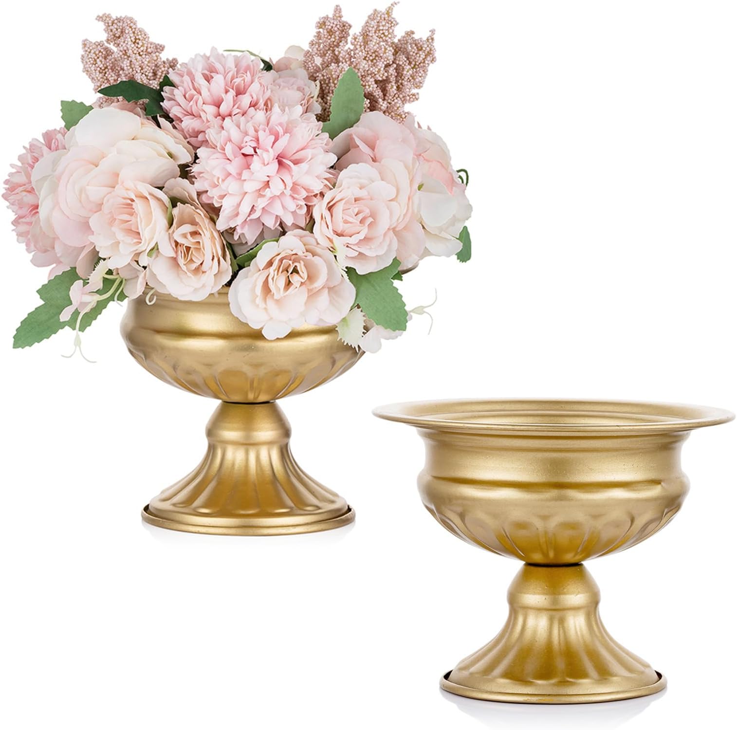 Nuptio Pcs of 2 Mini Sized Metal Urn Planter Elegant Wedding Centerpieces Vase for Wedding Party Decoration, 12.6cm Tall Trumpet Vase Flower Holder for Anniversary Ceremony