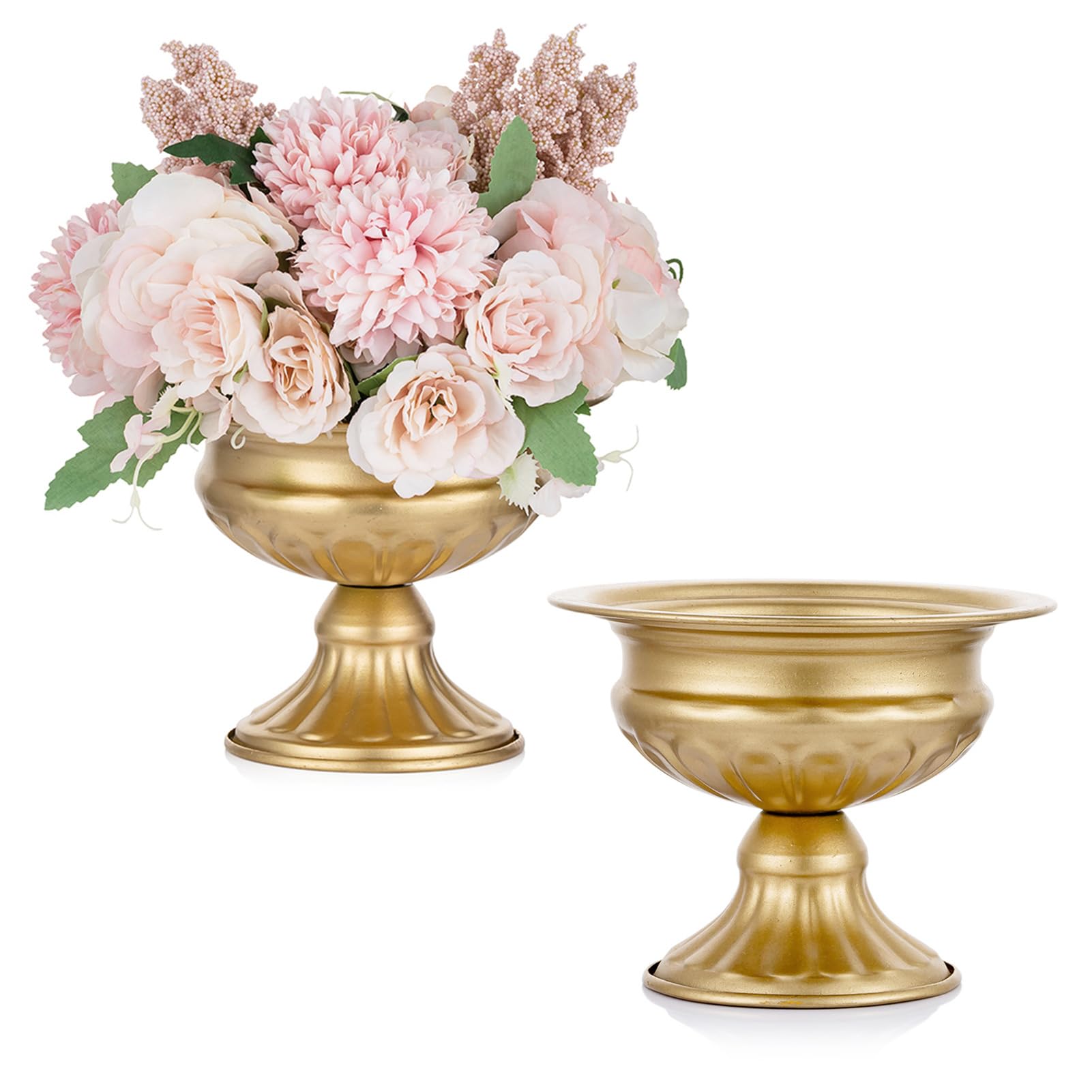 Nuptio Pcs of 2 Mini Sized Metal Urn Planter Elegant Wedding Centerpieces Vase for Wedding Party Decoration, 12.6cm Tall Trumpet Vase Flower Holder for Anniversary Ceremony