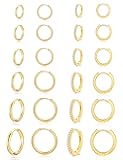 12 Pairs Surgical Stainless Steel Huggie Hoop Earrings Gold Silver Small Hoops Cubic Zirconia Earrings 6mm 8mm 10mm 12mm 14mm 16mm Cartilage Helix Tragus Lobes Hinged Piercings for Women Men