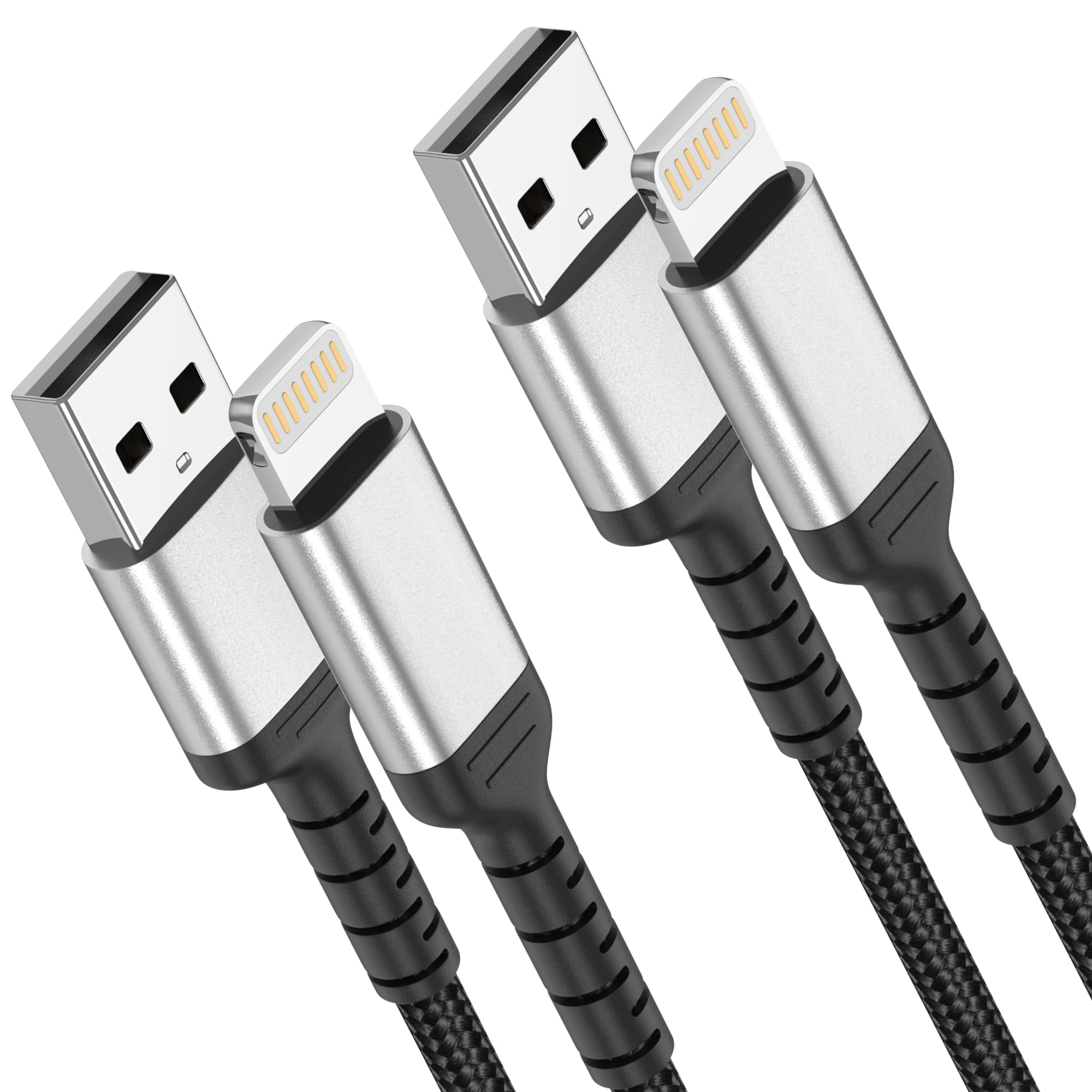 Lot de 2 câbles USB A vers Lightning de 1 m - Certifié MFi - Câble de charge rapide 3 A - Câble de données tressé pour Apple iPhone 14 13 12 11 Pro Max Xs Xr X 8 7 6 Plus SE iPad Air/Mini