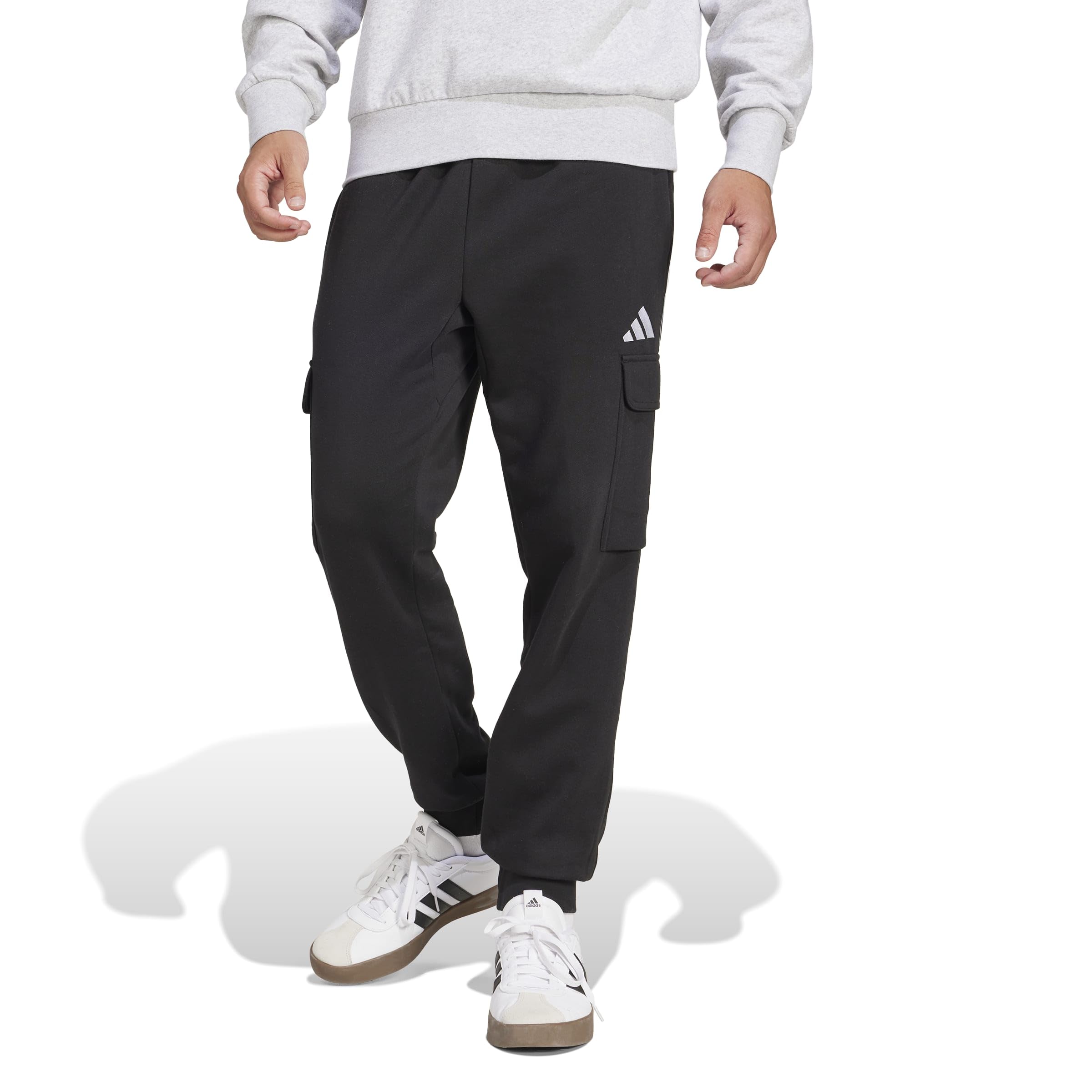 adidas Men's Essentials Feelcozy Fleece Cargo Pants, Black/White, XL