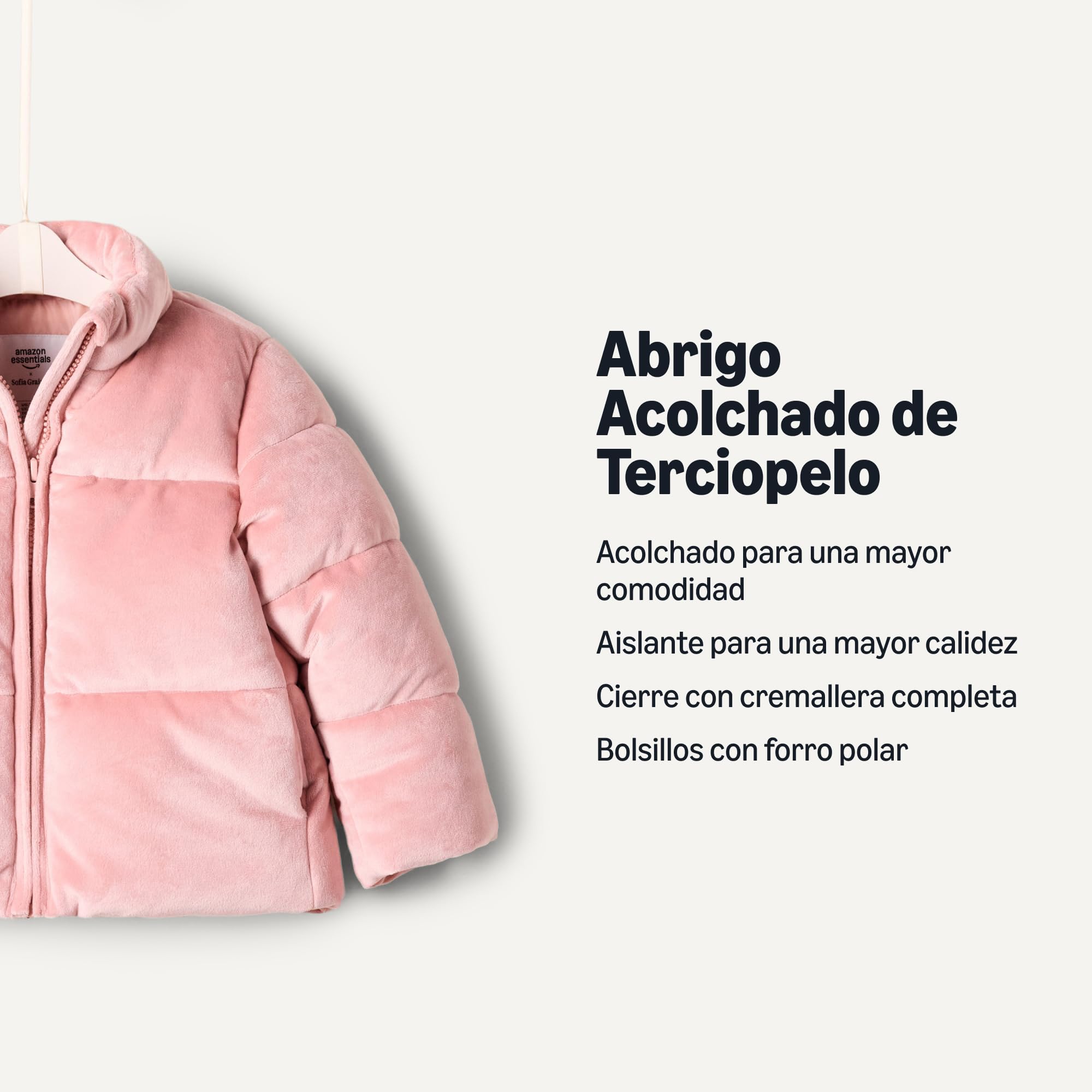 Amazon Essentials x Sofia Grainge Chaqueta Acolchada de Terciopelo Bebé y Niña Pequeña