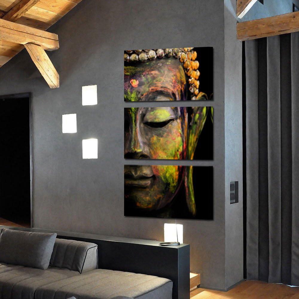 KREATIVE ARTS - Modern Buddha Head Portrait Painting Printed On Canvas Religion Wall Art Triptych Canvas Painting Home Decoration Wall Murals Ready to Hang