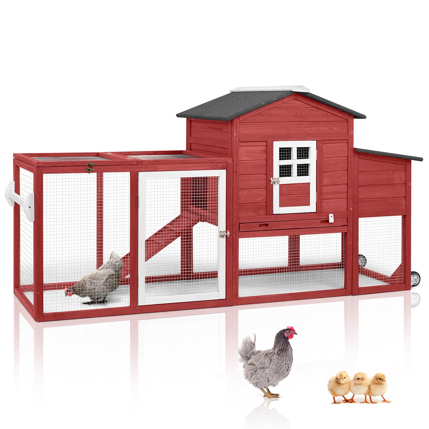 Magazoopet 79" L Chicken Coop with Run, Mobile Chicken Hen House with Nesting Boxes, Wheels, Outdoor Indoor Rabbit Hutch, Poultry Cage for Chickens