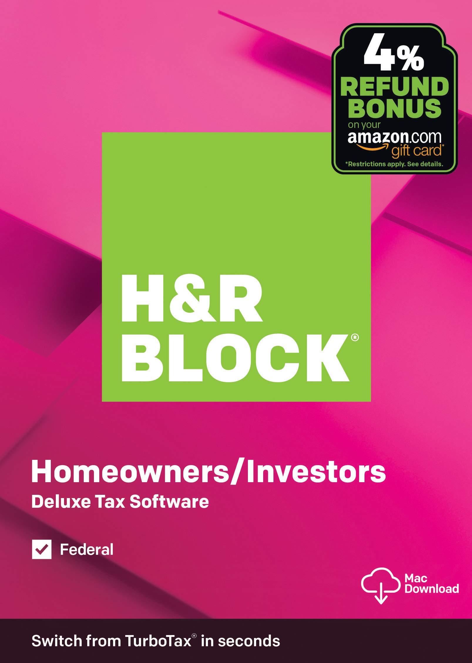 [OLD VERSION] H&amp;R Block Tax Software Deluxe 2019 [Federal Only] [Amazon Exclusive] [Mac Download]