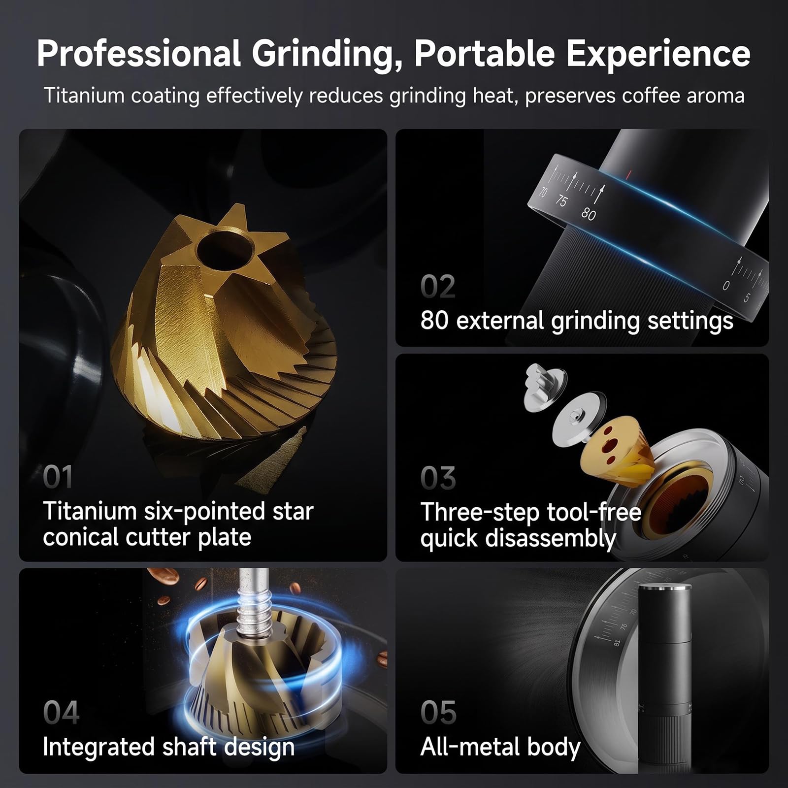 Molinillo De Café Eléctrico,Muelas Cónicas De Acero Inoxidable De 6 Estrellas,80 Niveles De Molienda,Cuerpo Totalmente Metálico para Una Fácil Limpieza,Espresso,Moka,Pour Over,Cold Brew