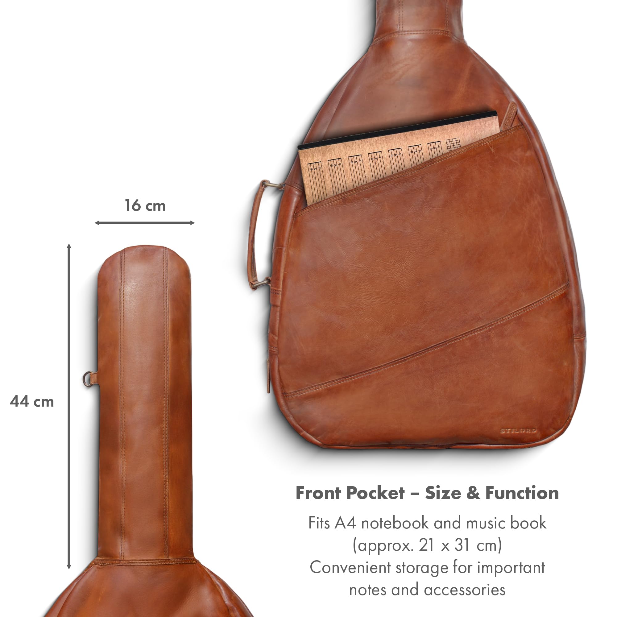 STILORD 'Elvis' Premium Leder Gitarrentasche für 4/4 Gitarren 39', 40' und 41' Natürlich Wasserabweisende Gigbag für Akustik- und Konzertgitarren Gefütterte Gitarrenhülle, Farbe:Brandy - Cognac