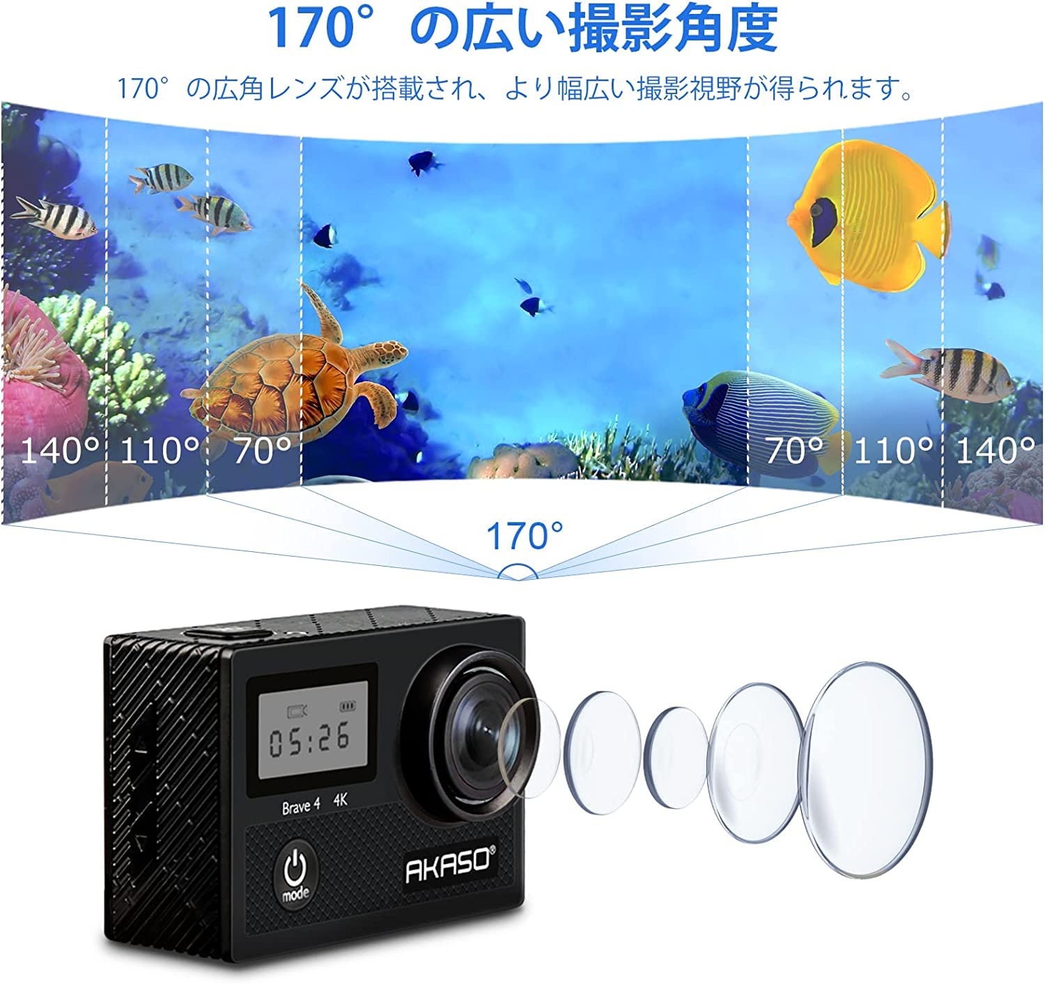 アクションカメラ AKASO 4K 20MP アクションカム WiFi 手ぶれ補正 スポーツカメラ 40M水中 防水カメラ リモコン/マイク対応 5Xズーム ウ Amazon | アクションカメラ AKASO Brave4-4Kウェアラブルカメラ 2000万