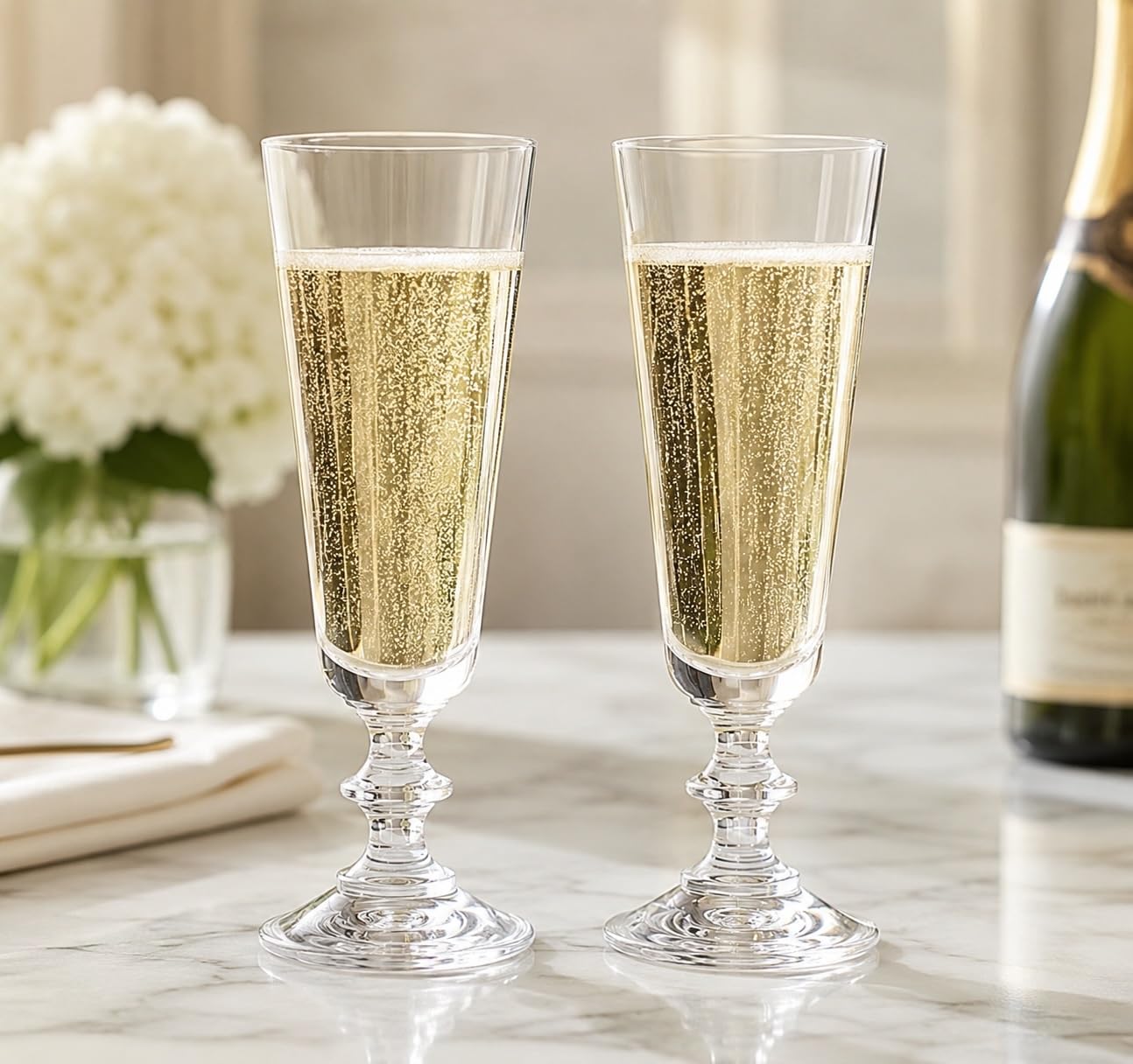 DIAMANTE Elizabeth Lot de 4 flûtes à champagne en cristal sans plomb Style vintage
