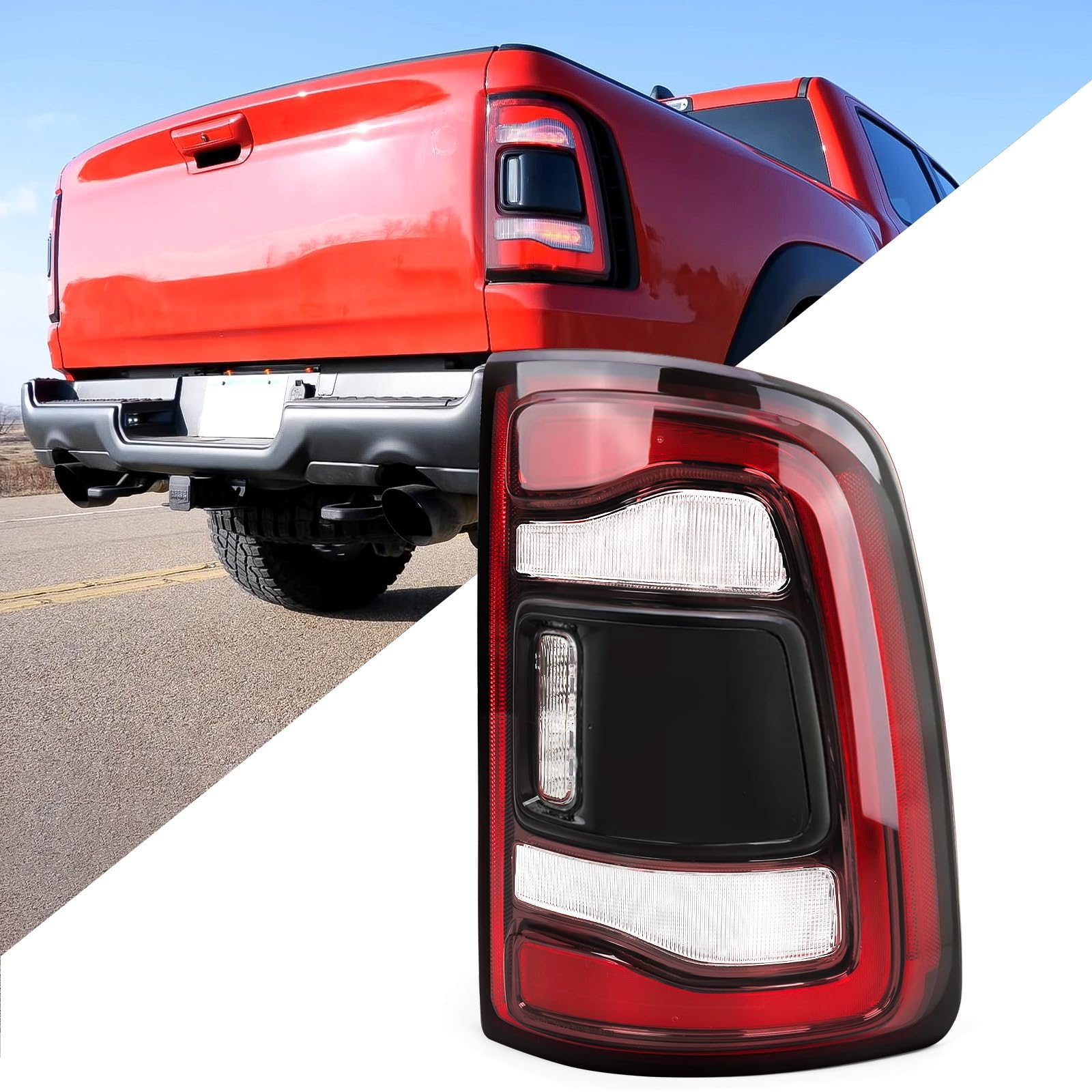 FIONE Tail Light Compatible with Dodge Ram 2500 3500 2019 2020 2021 2022 2023 Blind Spot Module Can Be Installed Rear Light Black Smoke LED Lamps