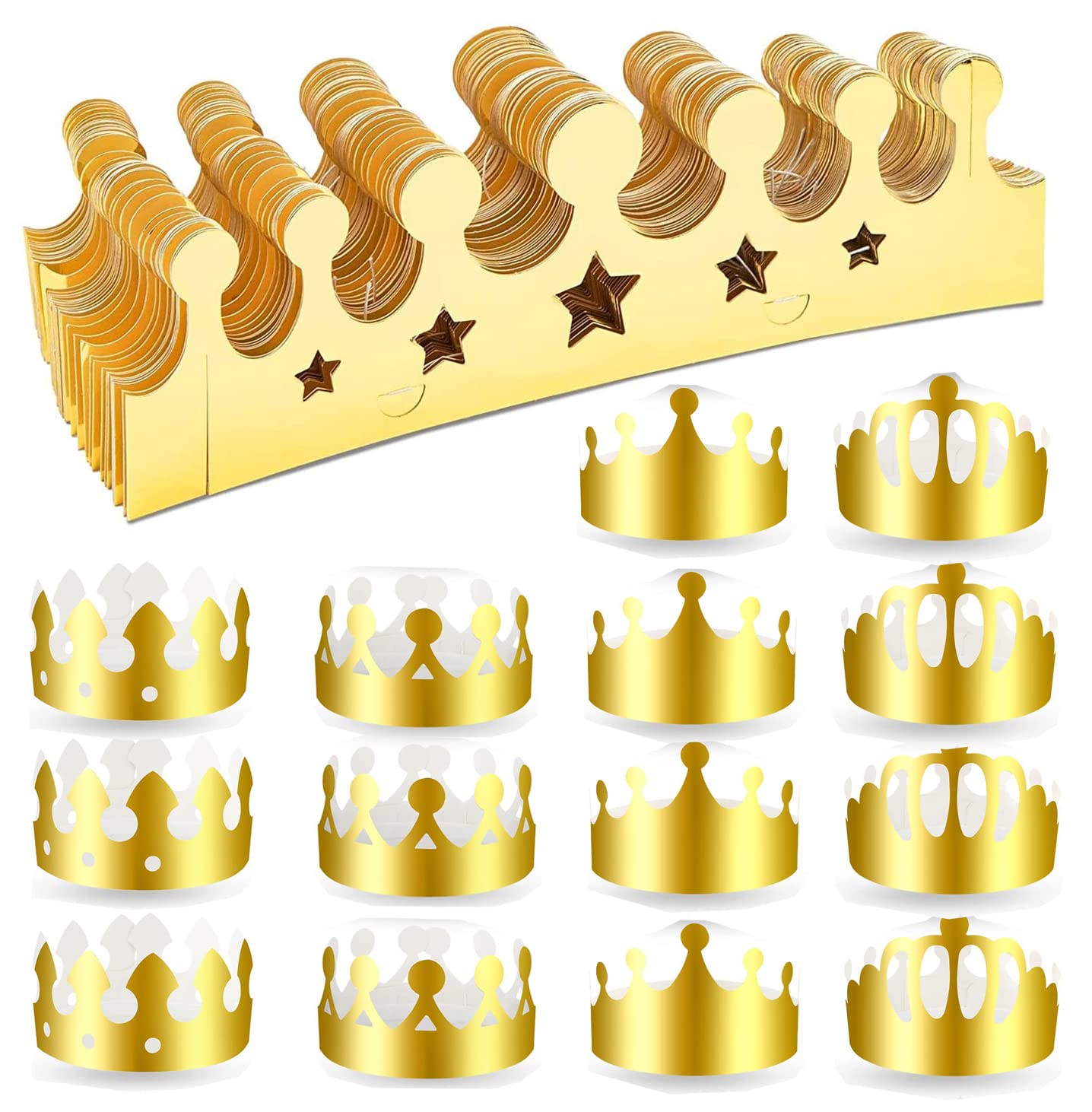 Amzboen 20 Pieces Party Hats,4 Styles Adjustable Paper Crowns Hat Gold Foil Crowns Paper Party Hat for Birthday Party, Baby Shower Birthday Party Supplies