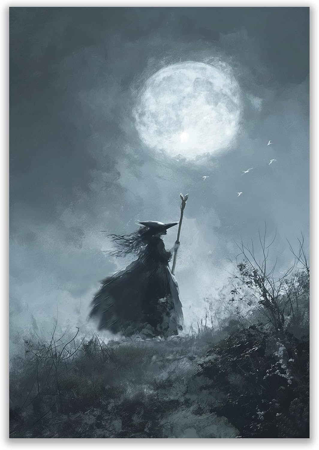 Wallvelart Black Angel Canvas Wall Art Gothic Woman Painting Angel Wings Canvas Art Devil Artwork Black Wing Picture Vintage Gothic Poster Vintage Moody Print Dark Academia Canvas 16x24inch Frame