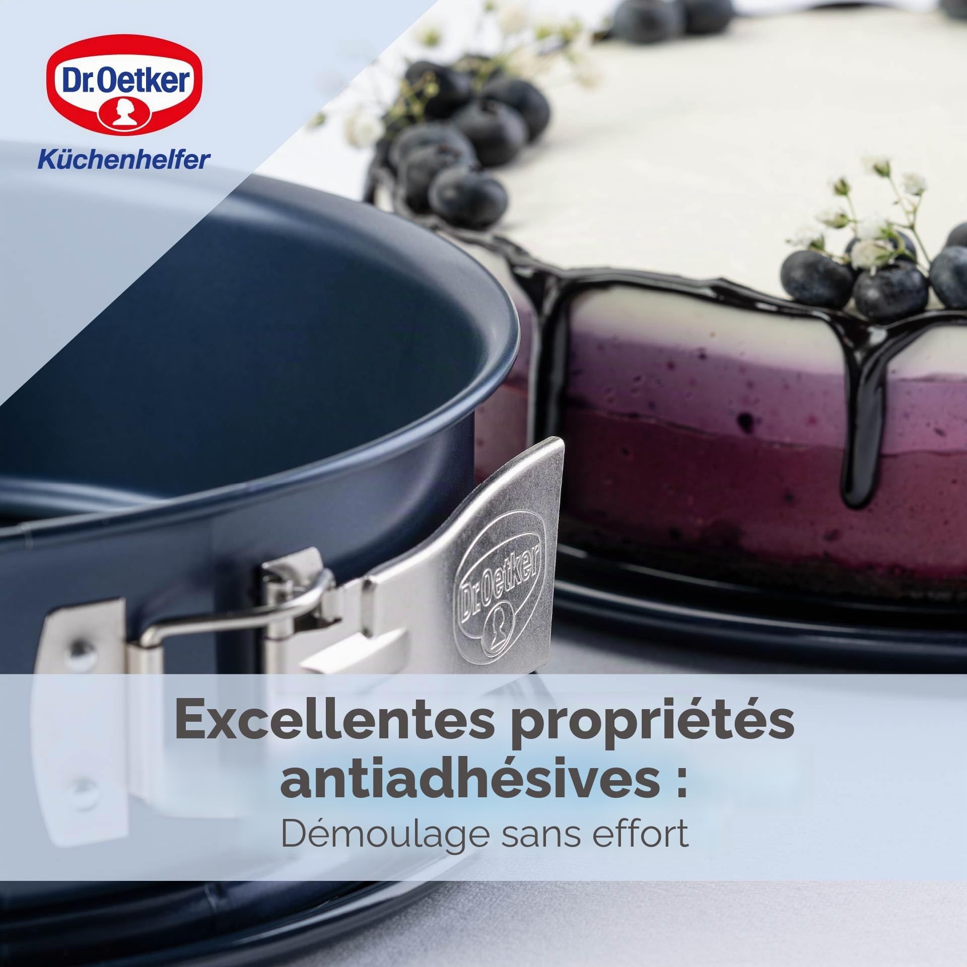 Dr. Oetker Moule à charnière - Diamètre : 24 cm - en émail - Rond - avec Fond en émail résistant aux coupures et aux Rayures - Moule à gâteau à Bord Extra Haut - Bleu foncé