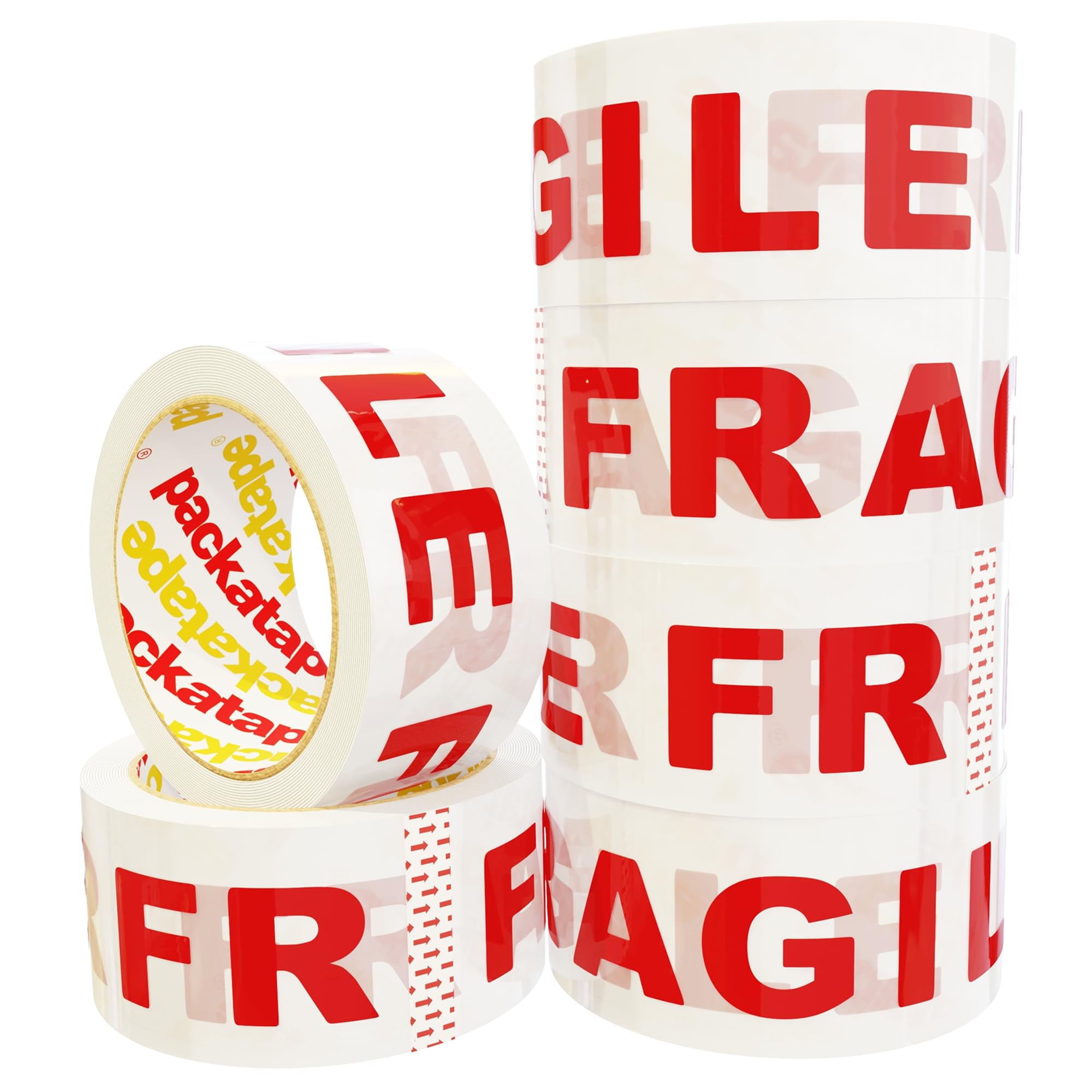 Packatape Fragile Packing Tape for Parcels and Boxes 6 Rolls Per Pack,48MM x 66M