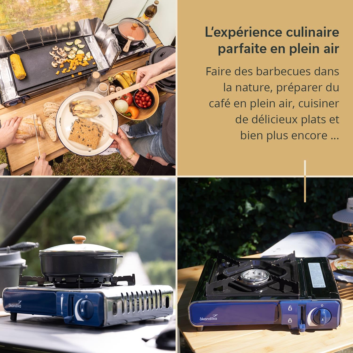 Skandika Réchaud à gaz Brann | 1 feu, réchaud de camping robuste portable pour cartouches de gaz MSF-1A 227 g, acier inoxydable, puissance réglable, allumage PIEZO, mallette plastique | Camping Grill