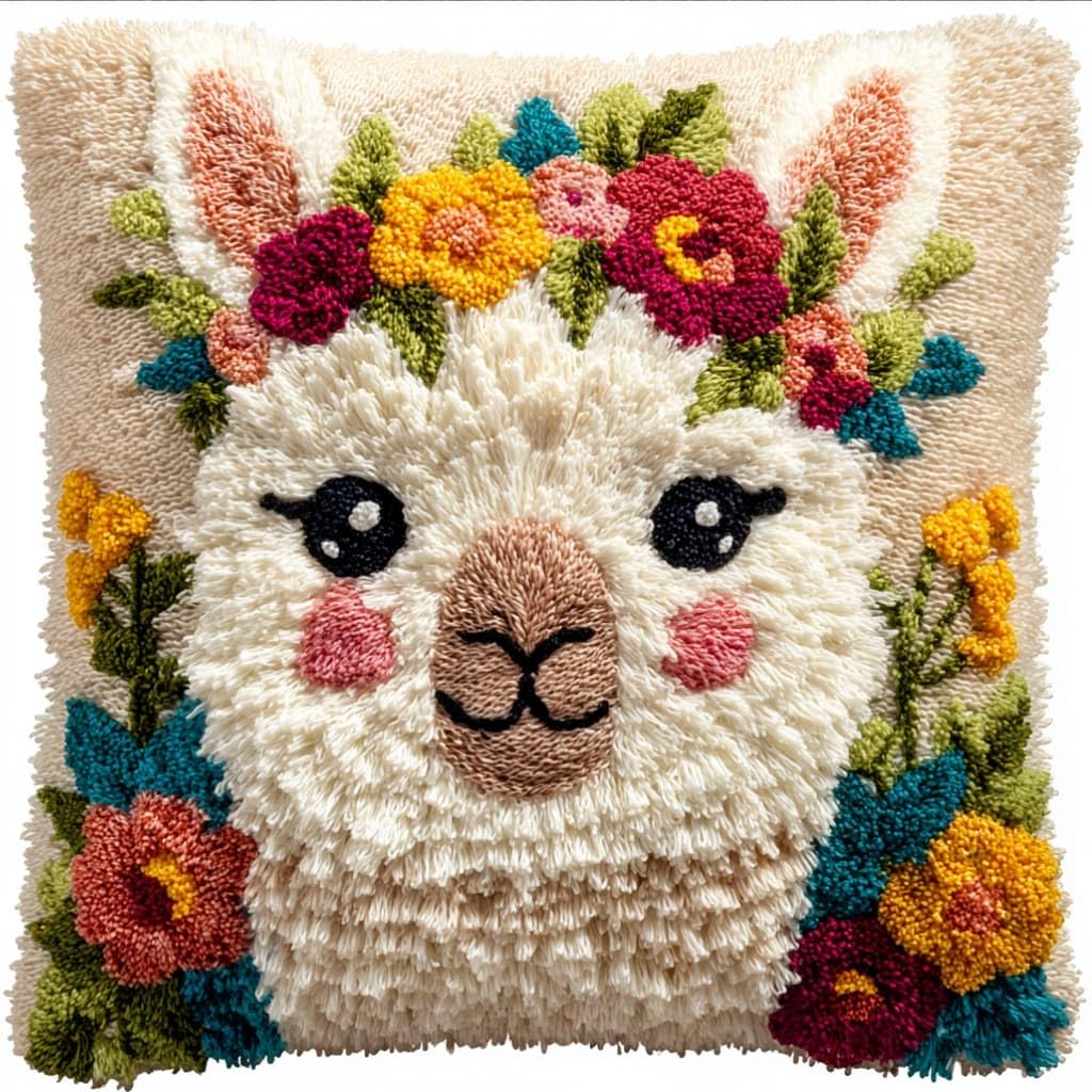 AxiangziK Latch Hook Cushion Kit,Alpaca DIY Embroidery Pillow Cover 43X43Cm