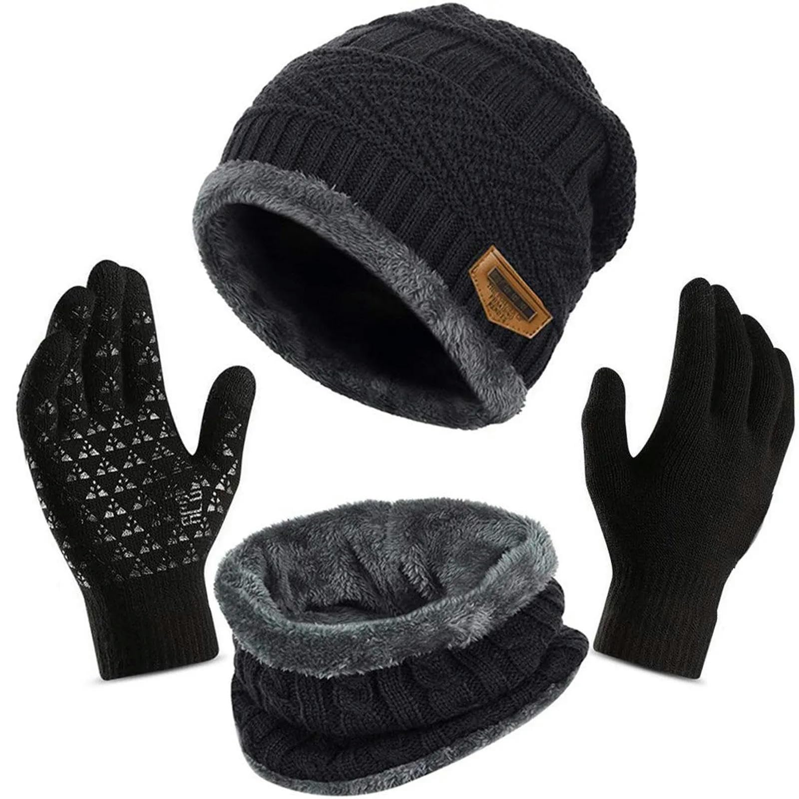 Schal Mütze Handschuh Set Winter Warmer Lässiger Beanie Hut Schal Handschuhe Für Frauen Männer Outdoor Sport Warmer Hut