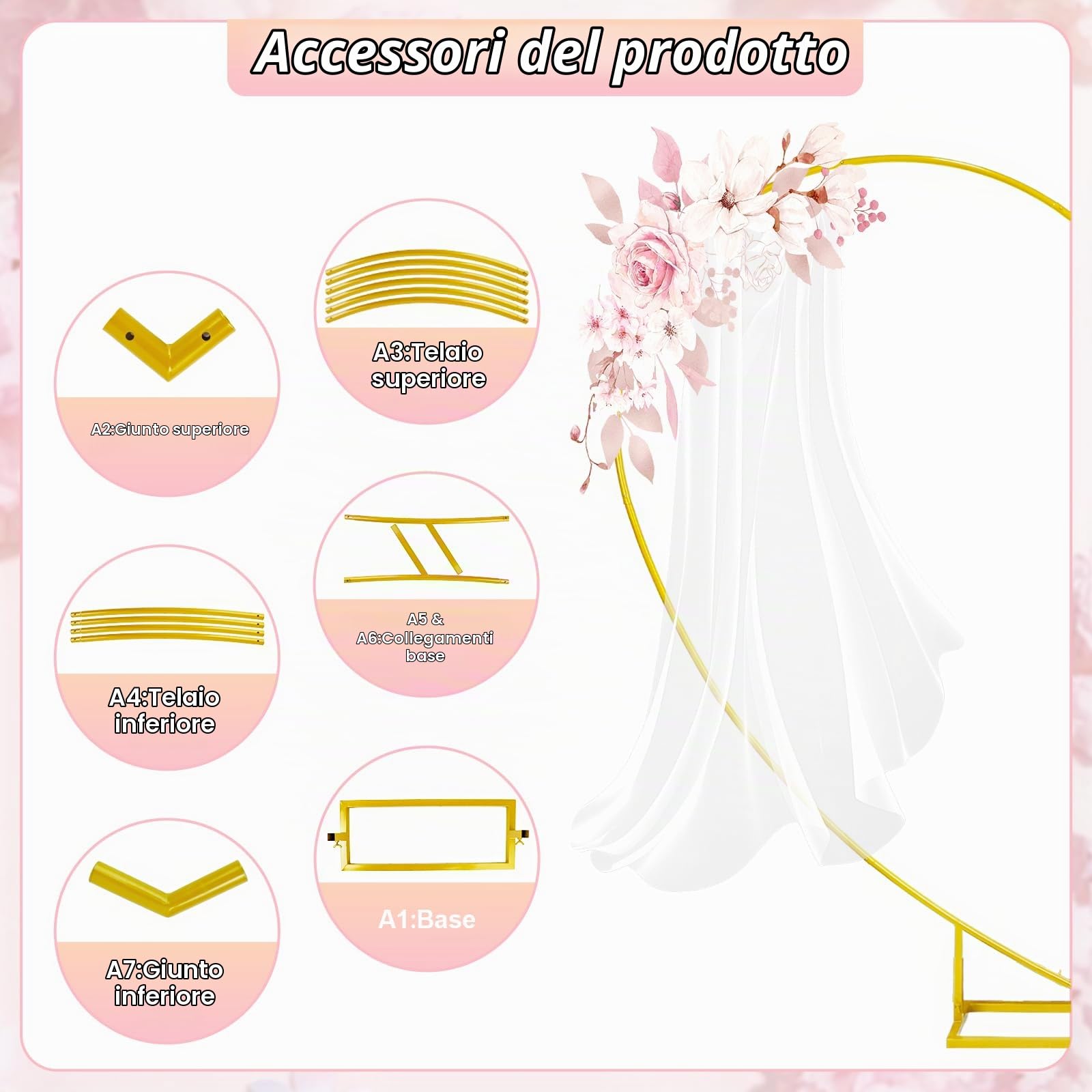 Kit per arco di palloncini a forma di cuore, arco nuziale in metallo, 2,6 m kit per arco di palloncini a forma di cuore arco dorato piante da giardino per decorazioni di sfondo foto di matrimonio