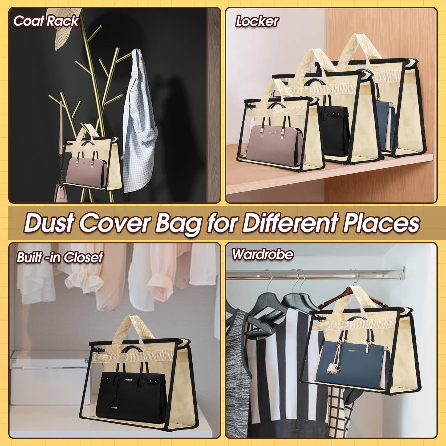 9 Pack Dust Bags for Handbags,Clear Purse Storage,Handbag Dust Bags,Purse Protector Storage Bag,Transparent Purse Storage Organizer for Closet,Dust Cover Bags for Handbag Storage with Zipper Handles - Image 7