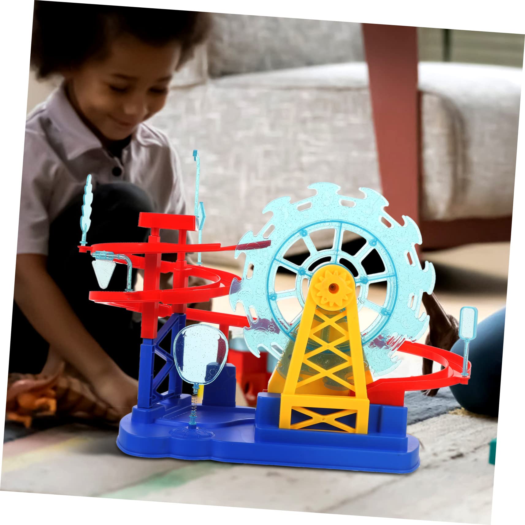 Toyvian Giocattolo del Treno Elettrico Percorso per Macchinine in Plastica Blu, Design Sicuro ed Elettrico per Bambini a Compleanno o Capodanno