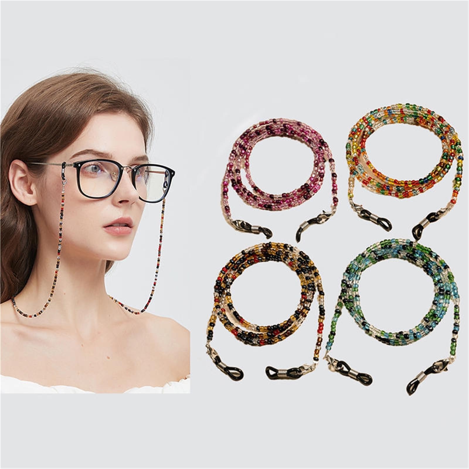 Brillenkette aus Legierung | Mehrfarbig for Damen: Umhängeband mit Kristallbrille