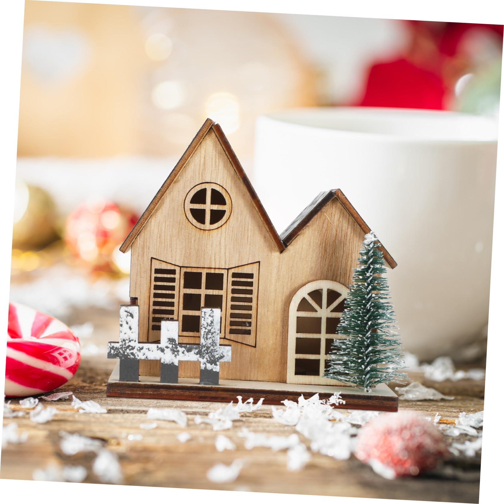 Yardwe 3 Piezas Casas Festivas Madera Navideñas Decoración LED de Iluminación Rústica Tradicional, Accesorio y Adecuado para Reuniones Familiares y Cenas