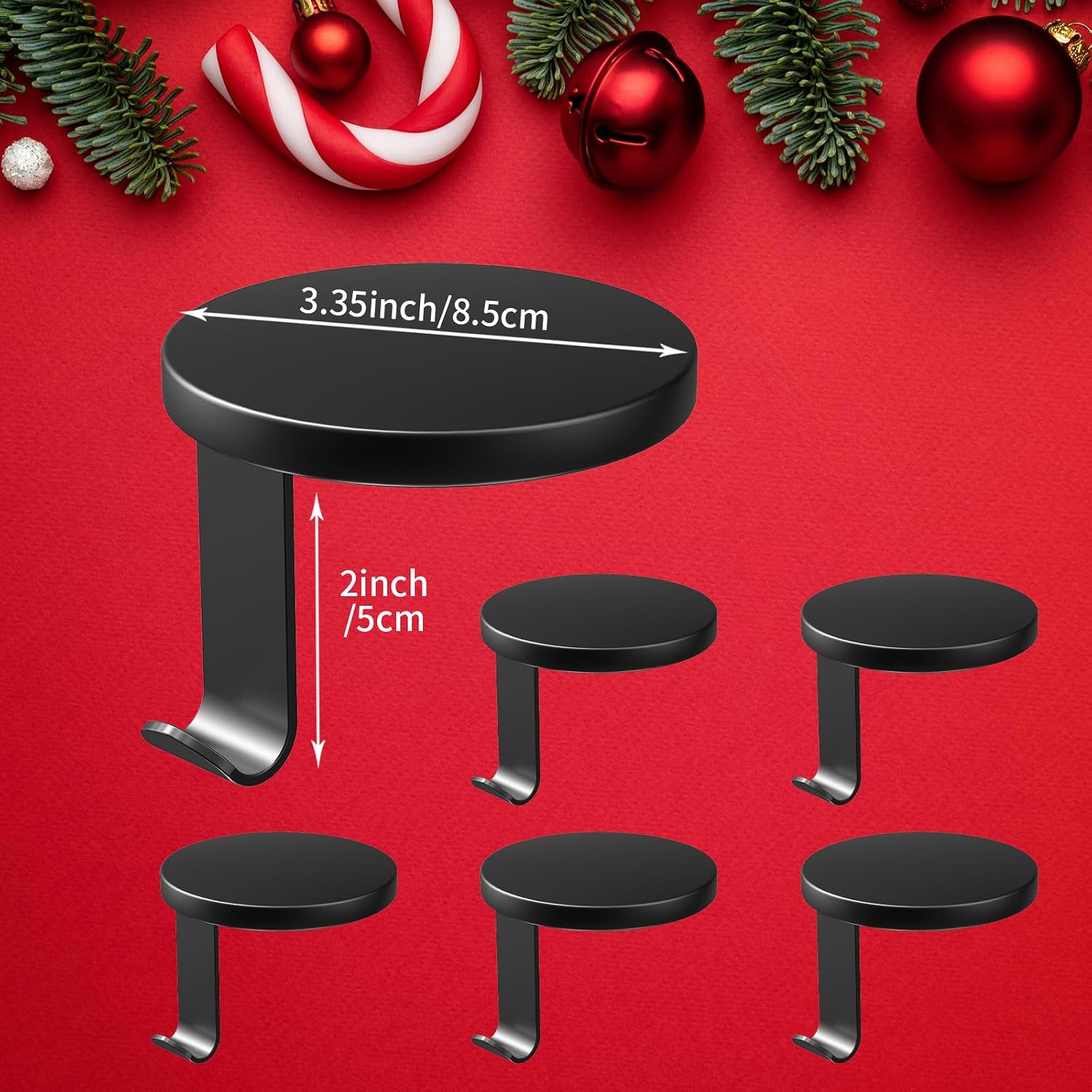 Stocking Holders for Mantle Set of 6, Round Metal - Christmas Stocking Holder - Weighted Stocking Hangers with Non-Slip Protective Pad, Stocking Hangers for Mantel | TV Stand | Staircase | Dresser