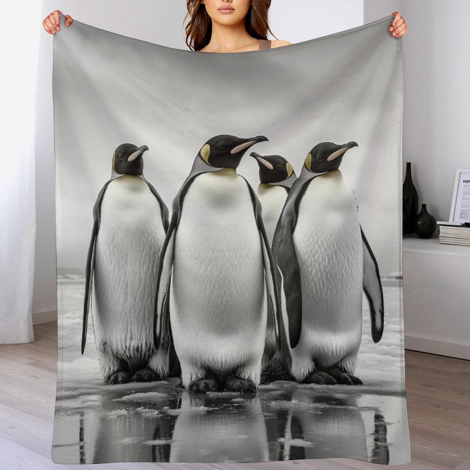 Couverture pingouin en flannel pour canapé | Plaid doux enfant 100x130cm