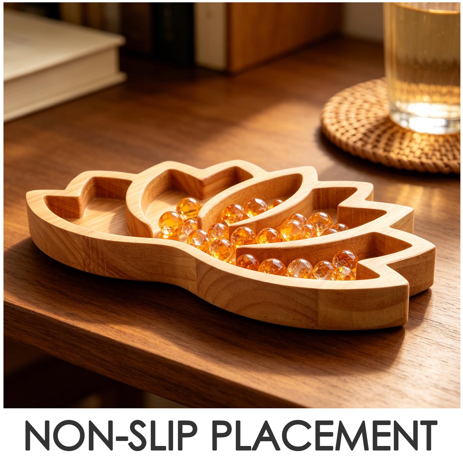 Toyvian 2 Pezzi Vassoio Decorativo in Legno a Forma di Fiore di Loto Marrone Protezione Materiale e Base Antiscivolo per Esposizione di Cristalli e Ametiste in Ingresso o Mensole