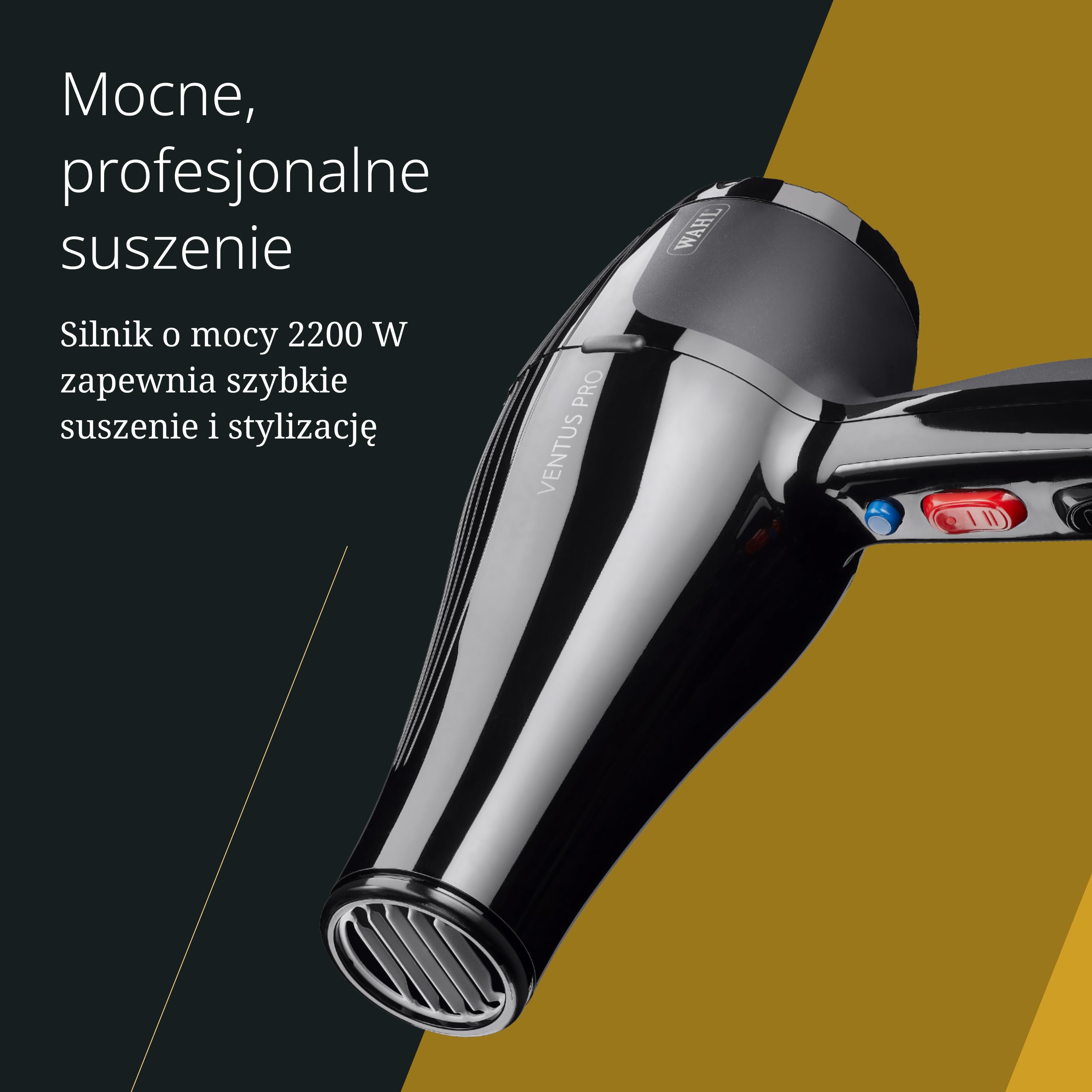 Moser Ventus Pro Kompaktowa Profesjonalna Suszarka, 2200 W | Kompaktowa Suszarka 2200 W z Silnikiem AC, Technologia Turmalinowa, 2 Prędkości i 2 Nasadki Obrotowe