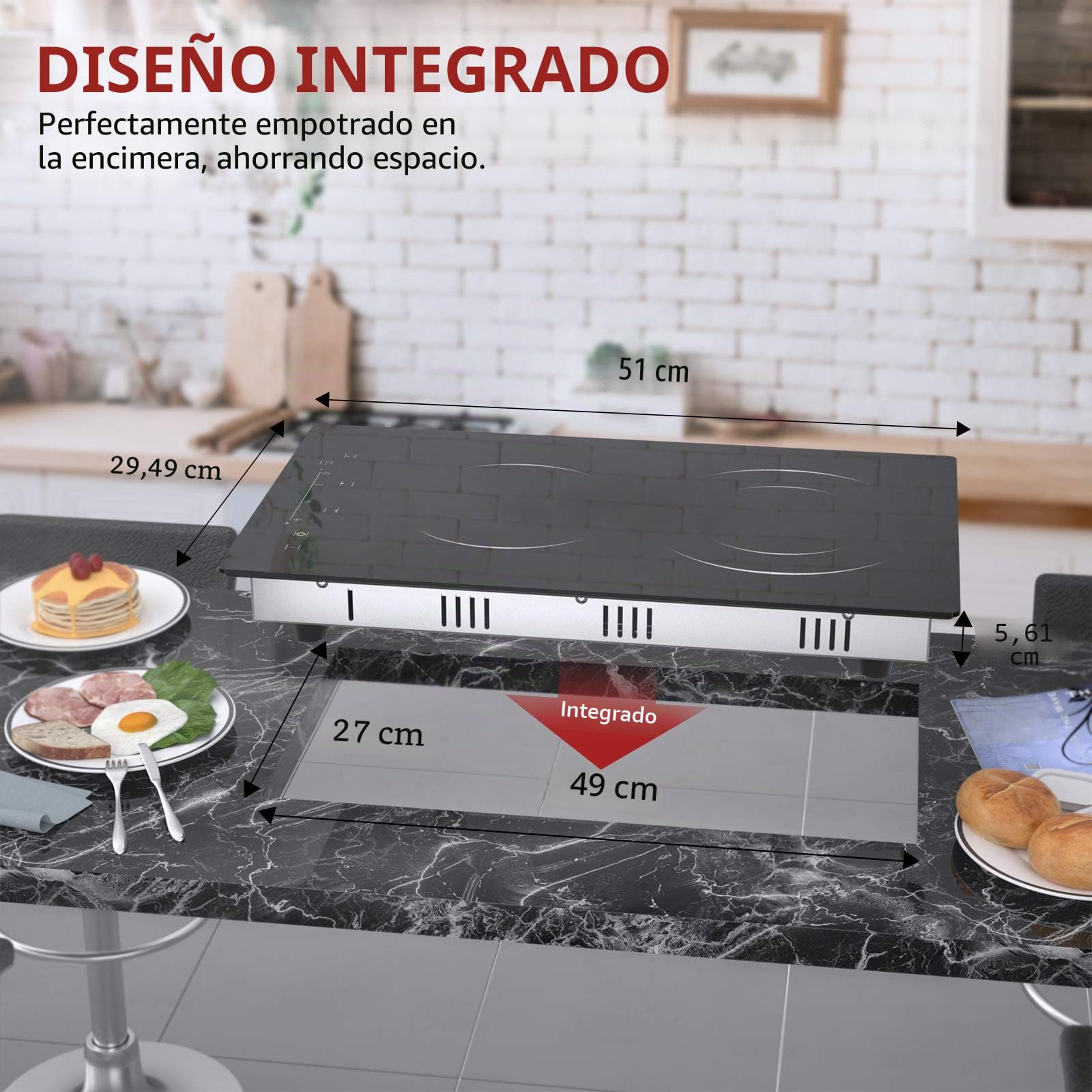 Placa vitrocerámica con 2 fuegos,placa de 2 fuegos,mesa de cocción vitrocerámica,2 fogones – (3200 W, autarkic, táctil, temporizador, vidrio-cerámica)– 2 Zona New