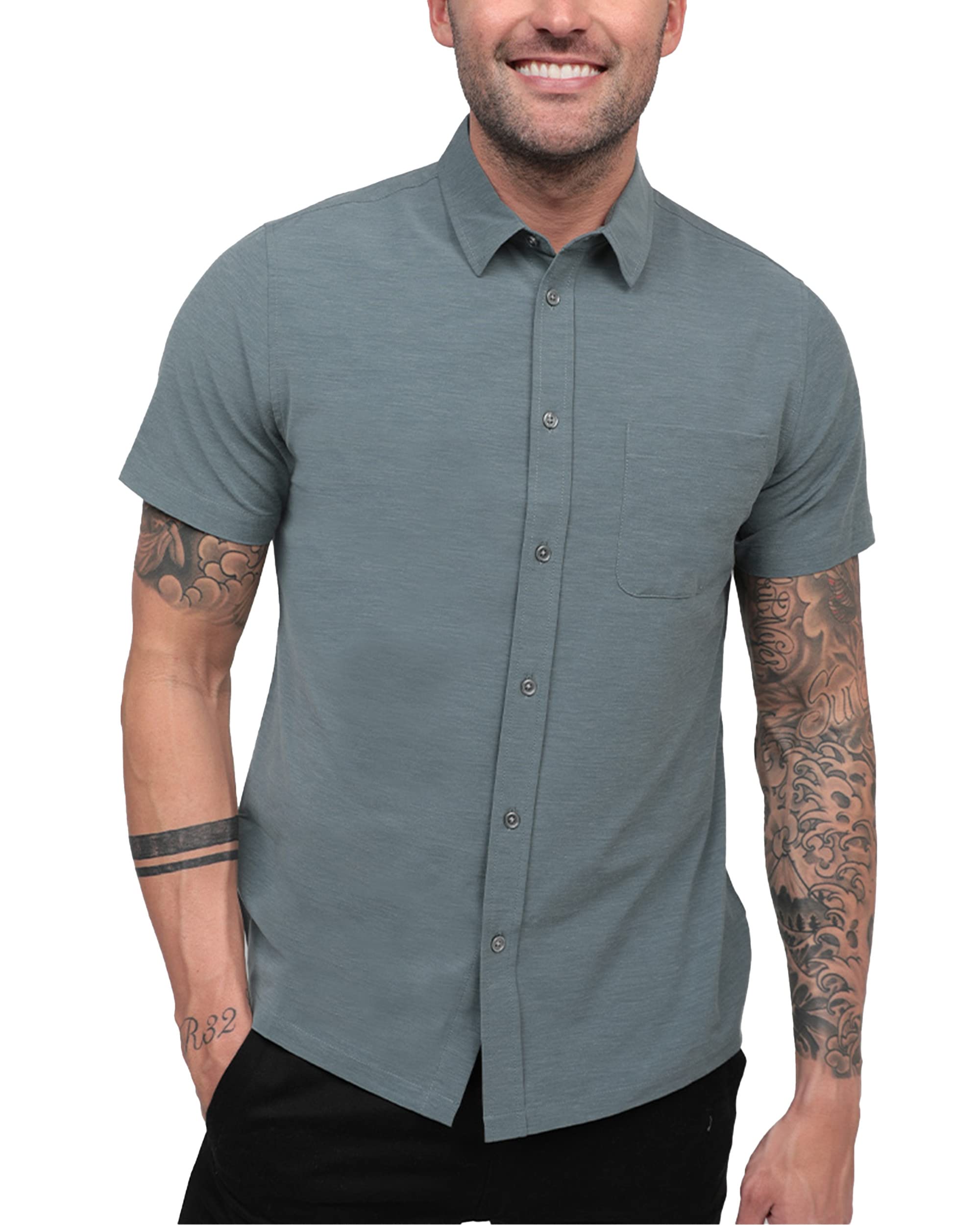 INTO THE AMMen's Short Sleeve Button Up Shirt - Nice Business Casual Button Down Dress Shirts S - 4XL