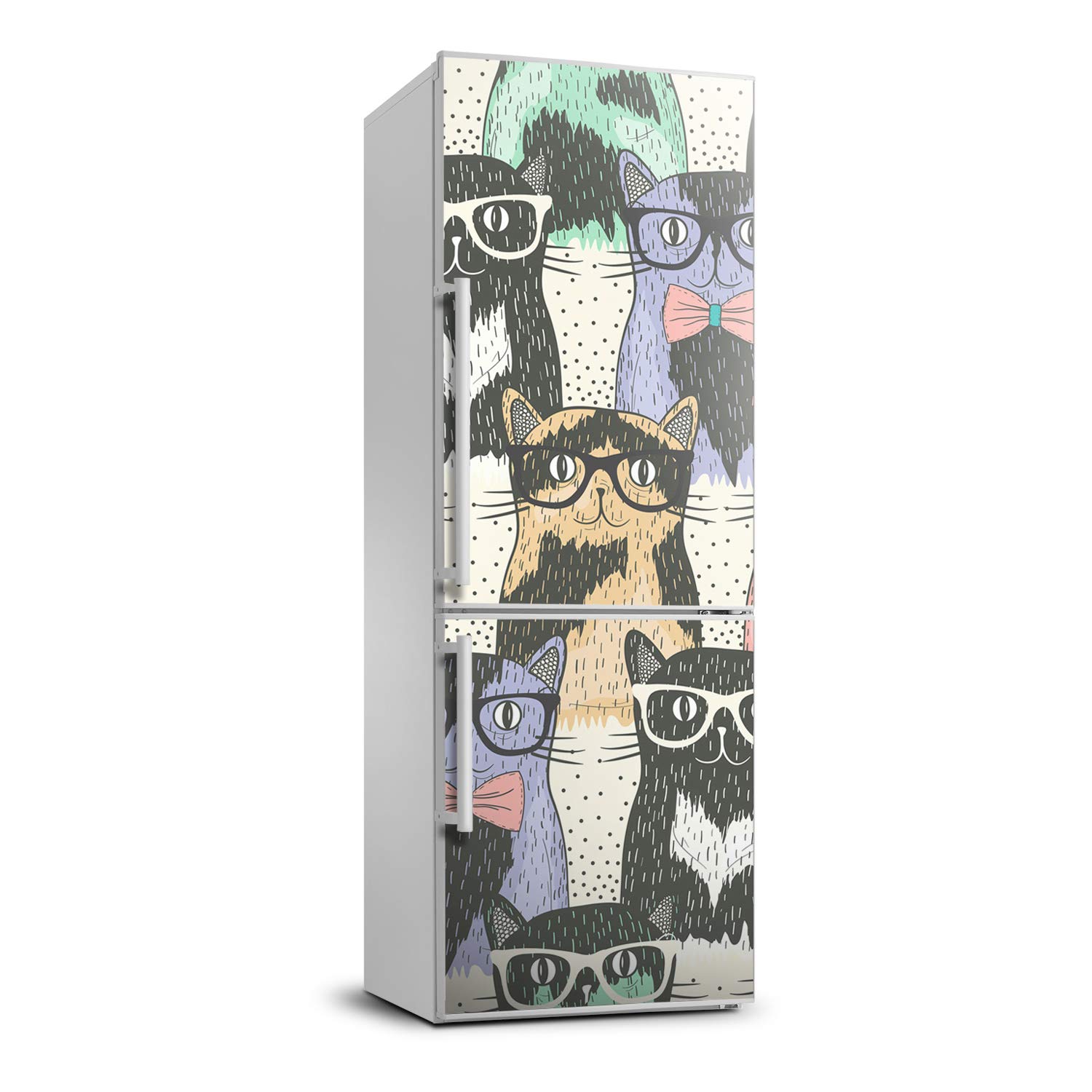 Décoration autocollant frigo cuisine design chat lunettes 70x190cm style humour