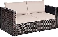 Vista 1 de Tangkula - Sofá de mimbre con cojines extraíbles, 2 piezas, sofá para balcón, terraza, jardín y piscina