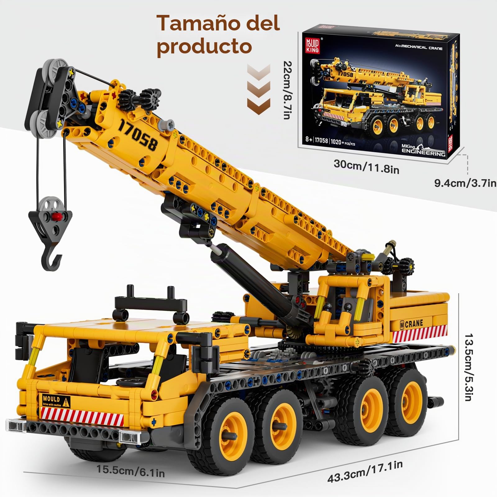 Mould King 17058 Technics Mecánico Grúa Bloques de Construcción Juguetes Versión Estática 1250 Piezas para Niños a Partir de 8 Años (Sin Motor)